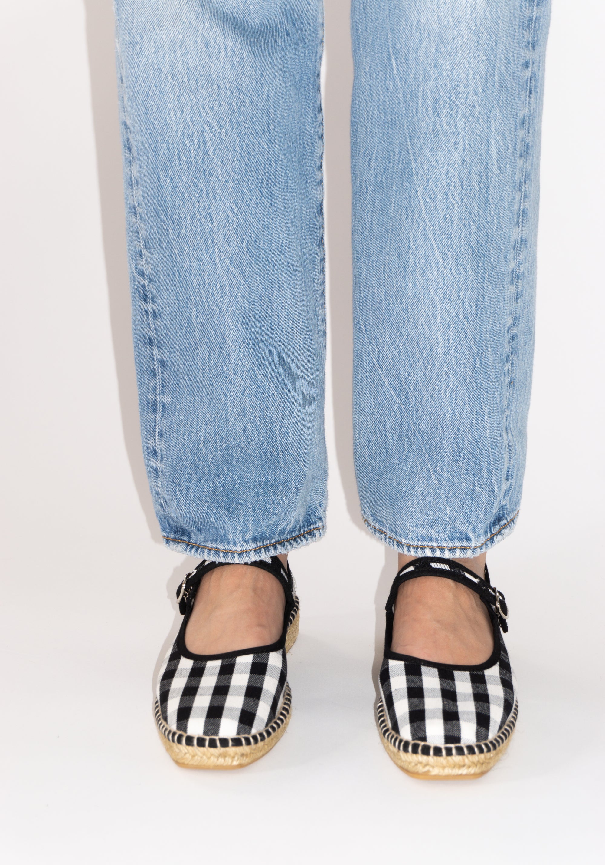 Peonia Espadrille Mary Jane in Black Check