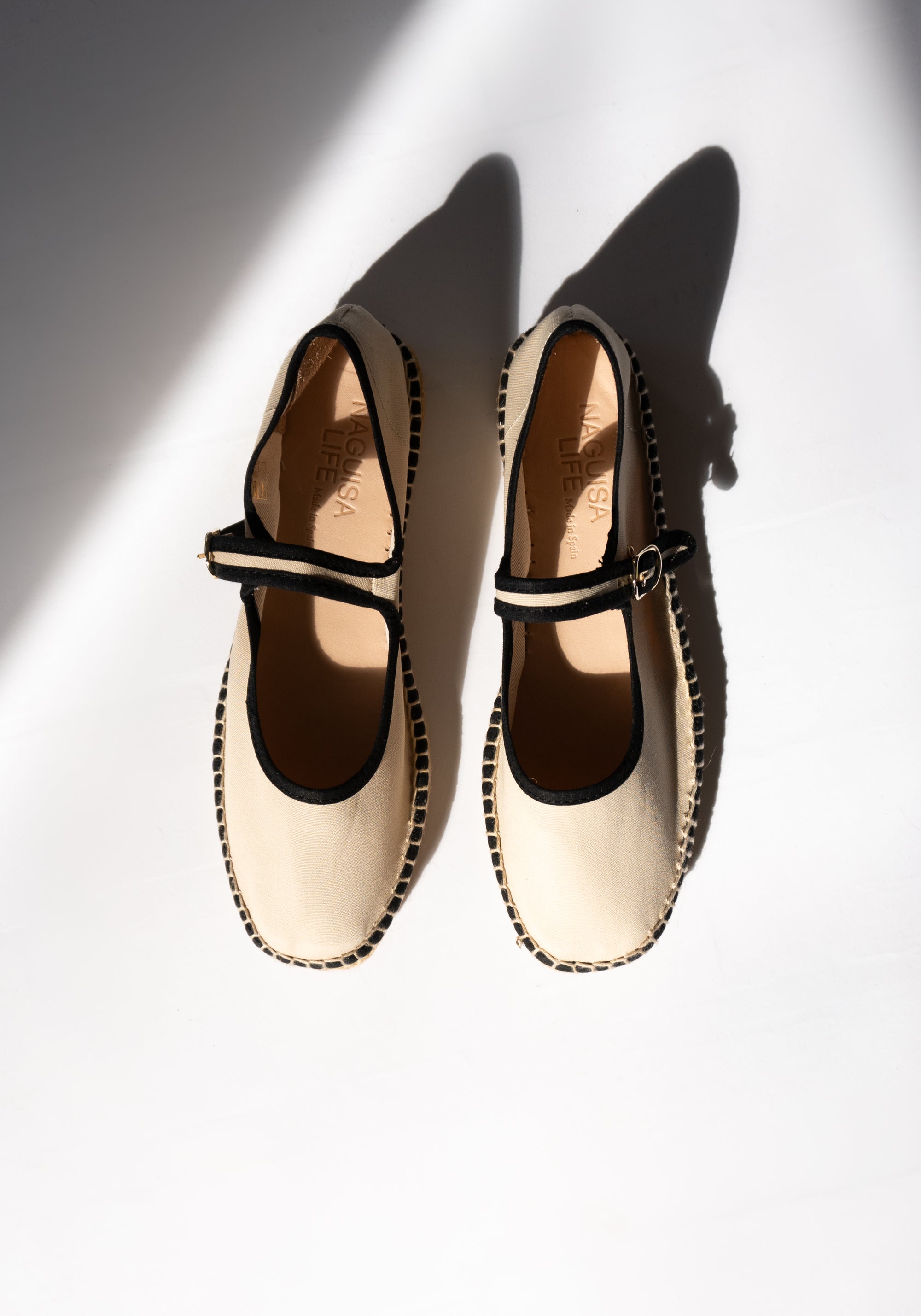 Peonia Espadrille Mary Jane in Cream and Black