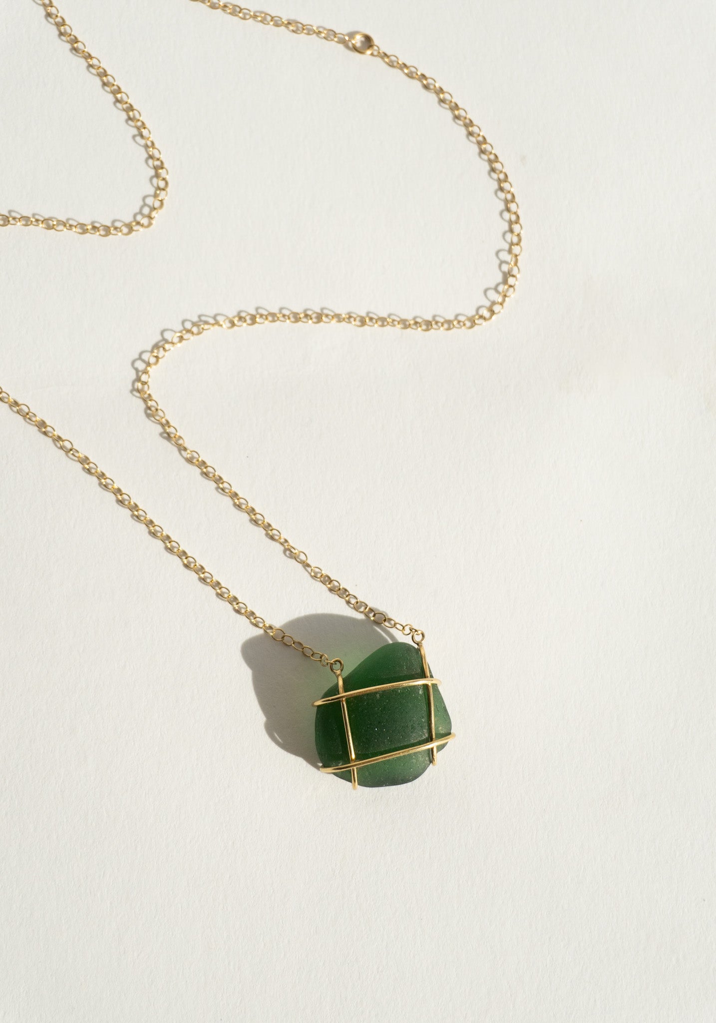 Nathalie Mathoulin Jewellery Green "Caged" Sea Glass Necklace