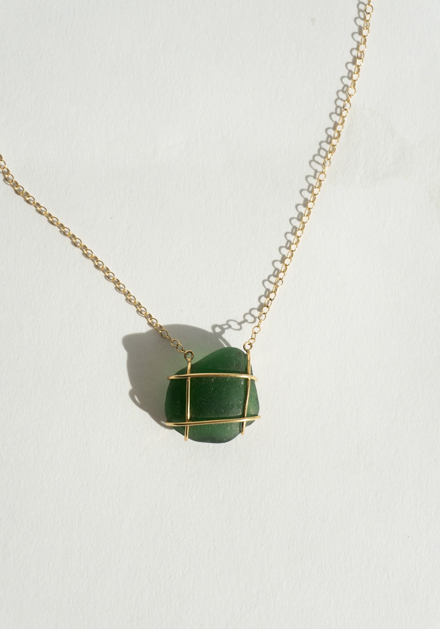 Nathalie Mathoulin Jewellery Green "Caged" Sea Glass Necklace