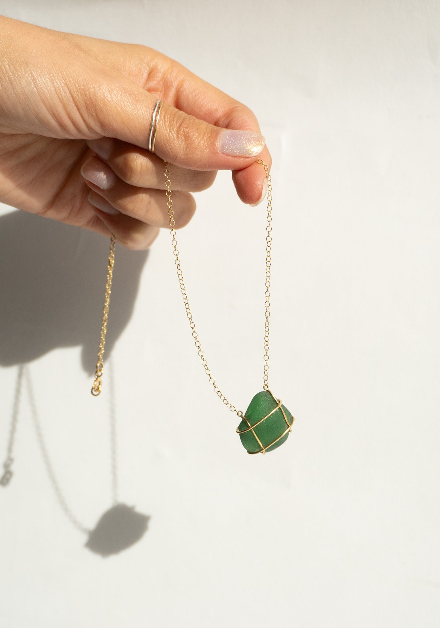 Nathalie Mathoulin Jewellery Green "Caged" Sea Glass Necklace