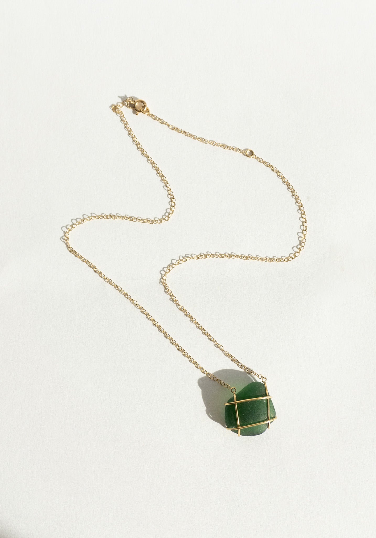 Nathalie Mathoulin Jewellery Green "Caged" Sea Glass Necklace