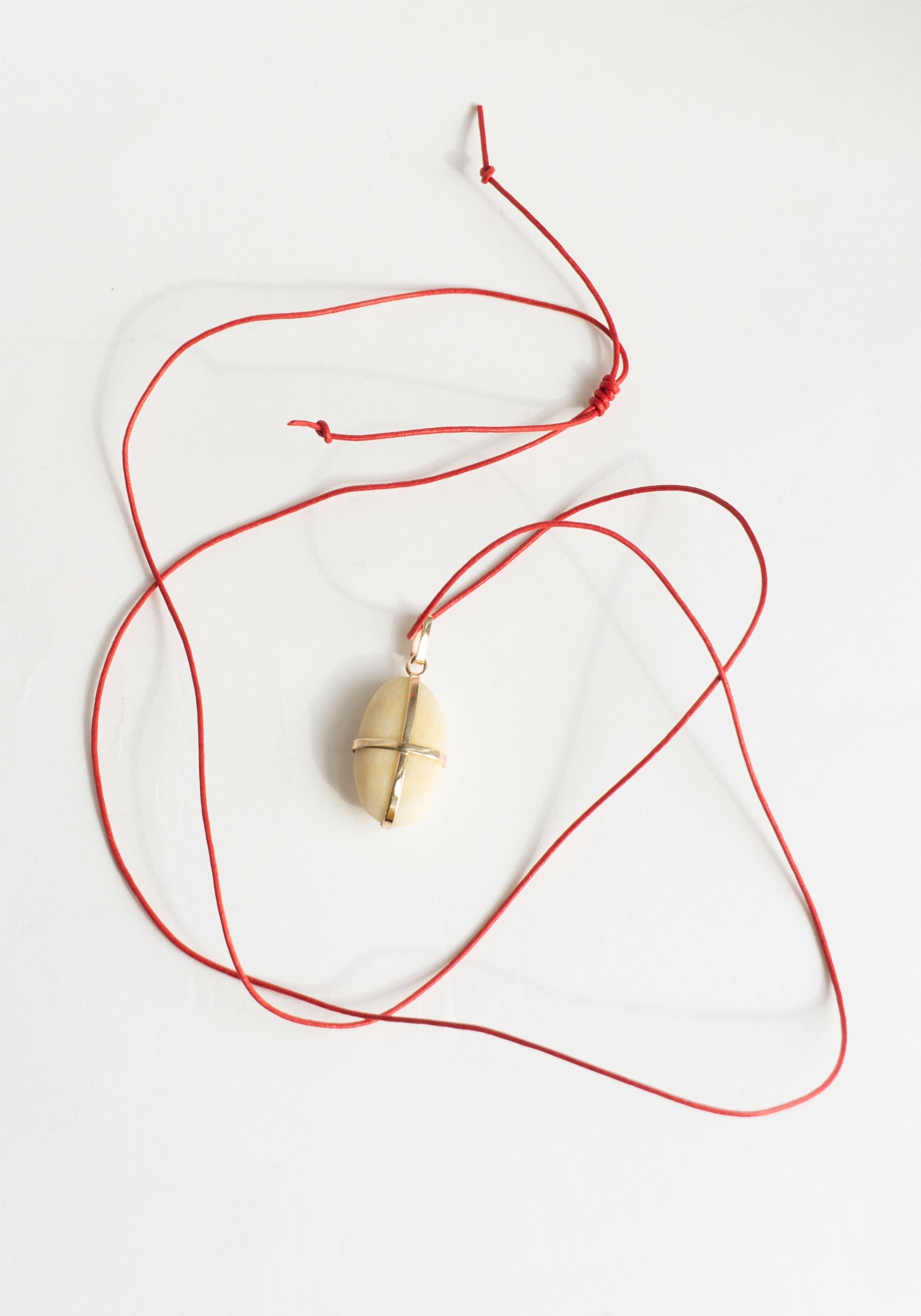 Ribbon Stone Pendant in Gold with Red Cord
