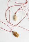 Ribbon Stone Pendant in Gold with Red Cord