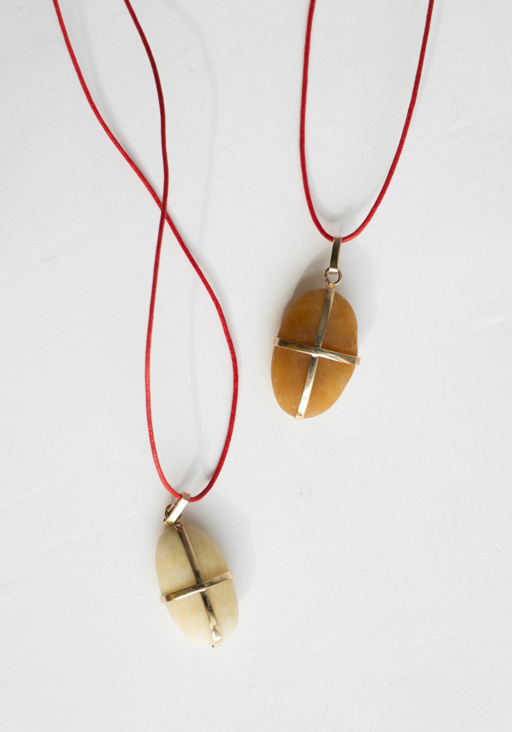 Ribbon Stone Pendant in Gold with Red Cord