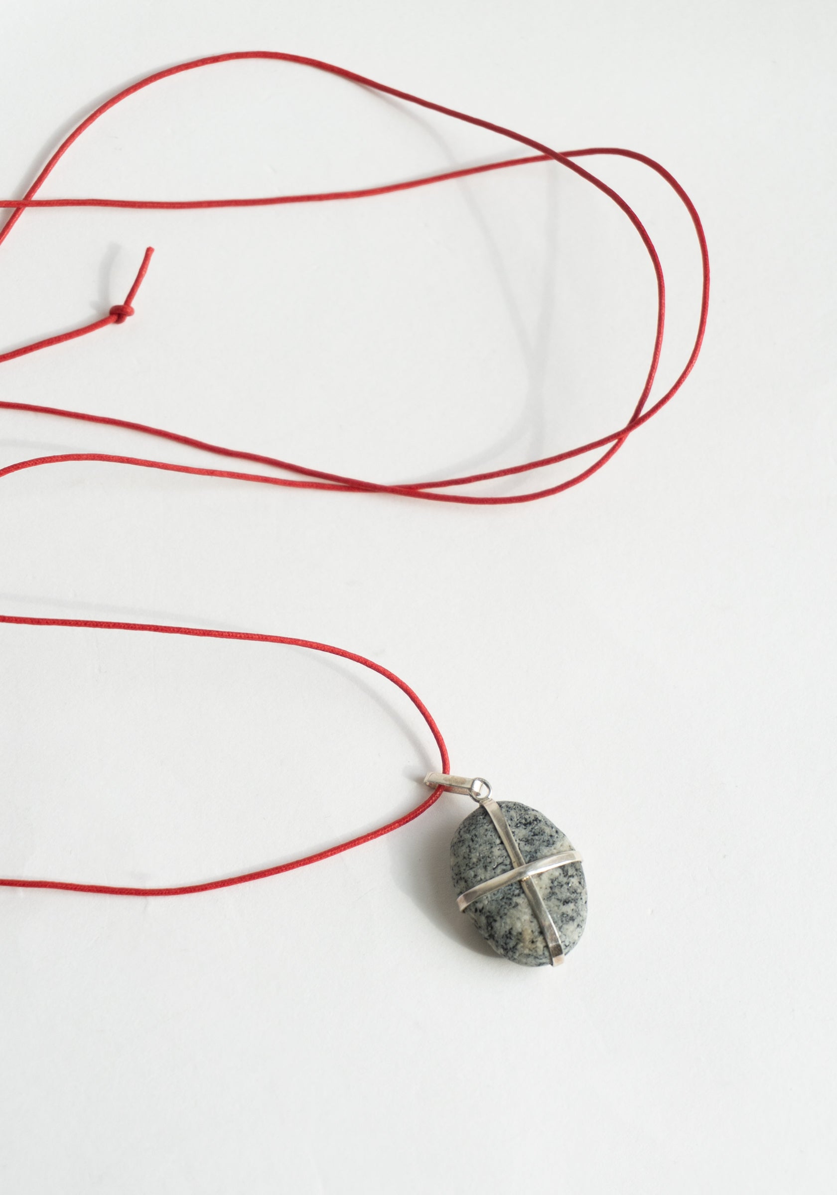 Ribbon Stone Pendant in Sterling with Red Cord