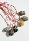Ribbon Stone Pendant in Sterling with Red Cord