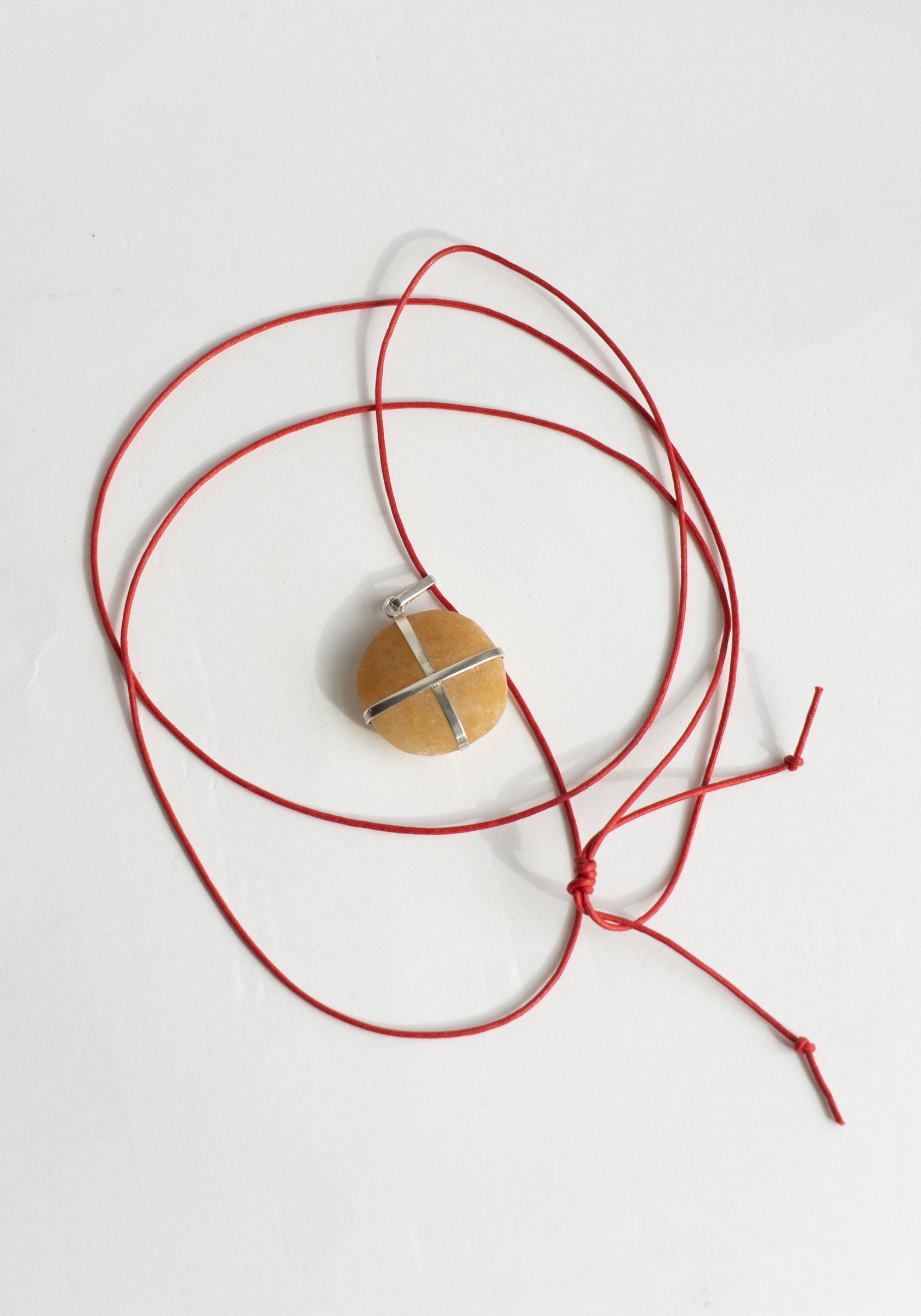 Ribbon Stone Pendant in Sterling with Red Cord