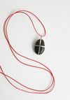 Ribbon Stone Pendant in Sterling with Red Cord