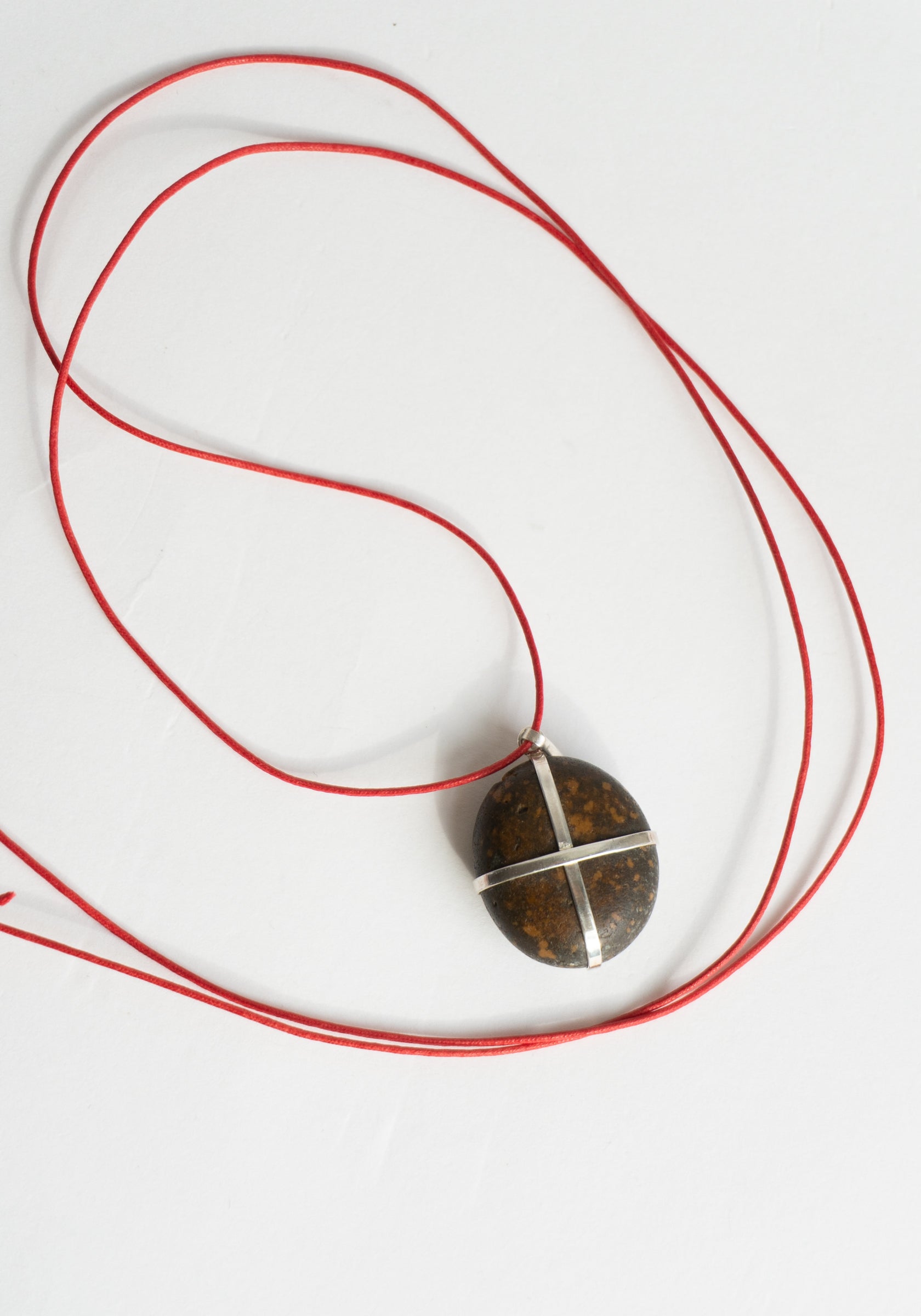 Ribbon Stone Pendant in Sterling with Red Cord