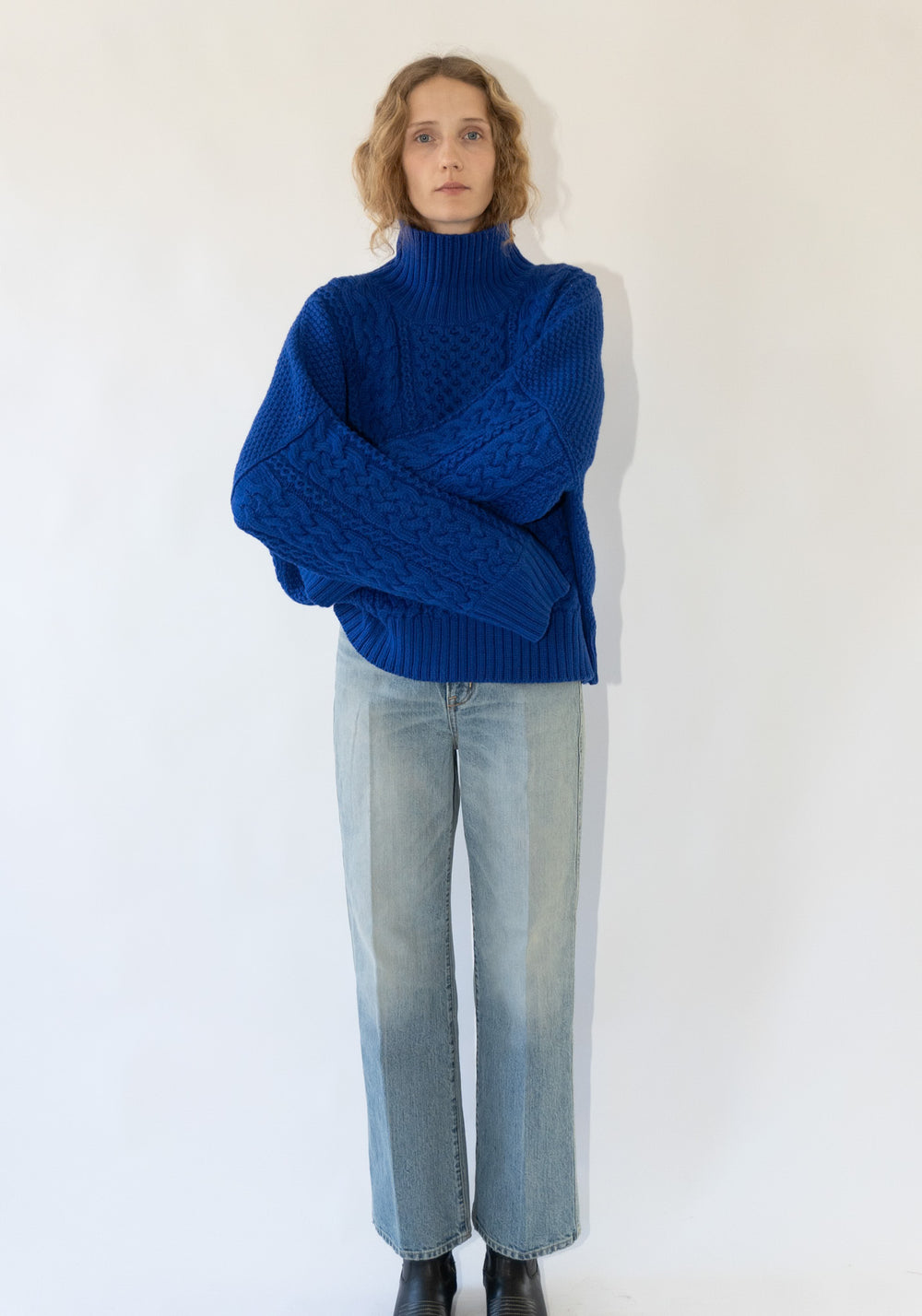 Fisherman Turtleneck Sweater in Cobalt