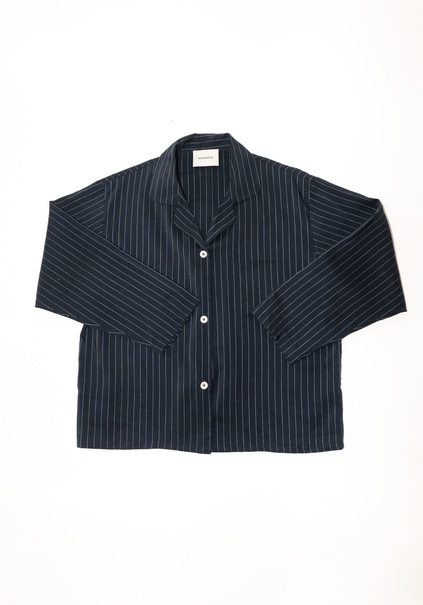 Pajama Shirt in Navy Pinstripe