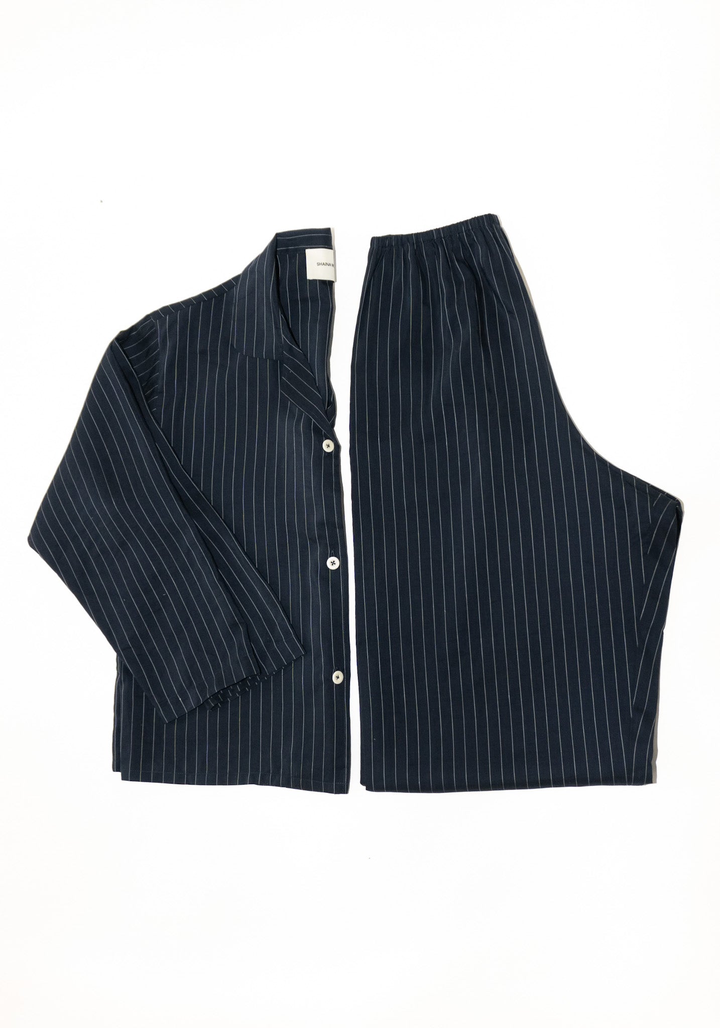 Pajama Shirt in Navy Pinstripe