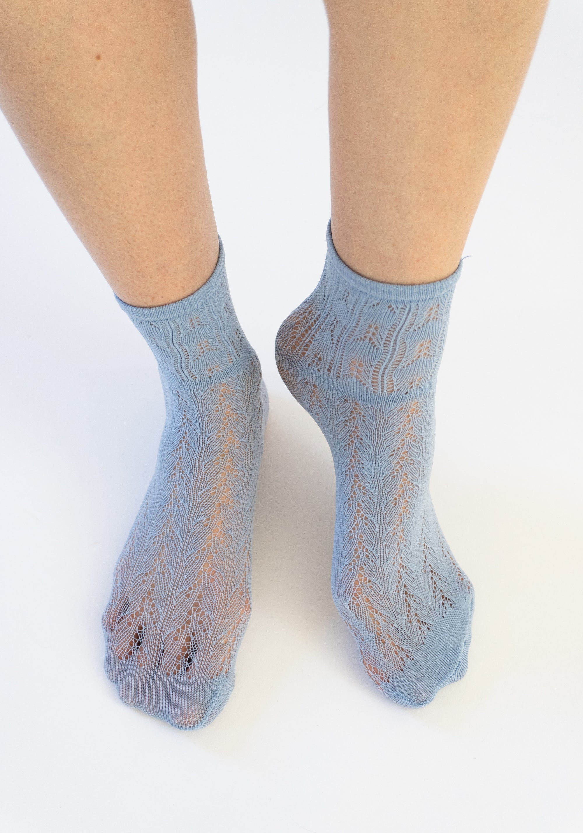 Erica Crochet Socks in Dusty Blue