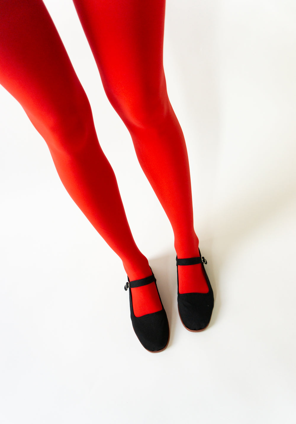 New Red leather ballet shoes and white tights, submissive Jessica