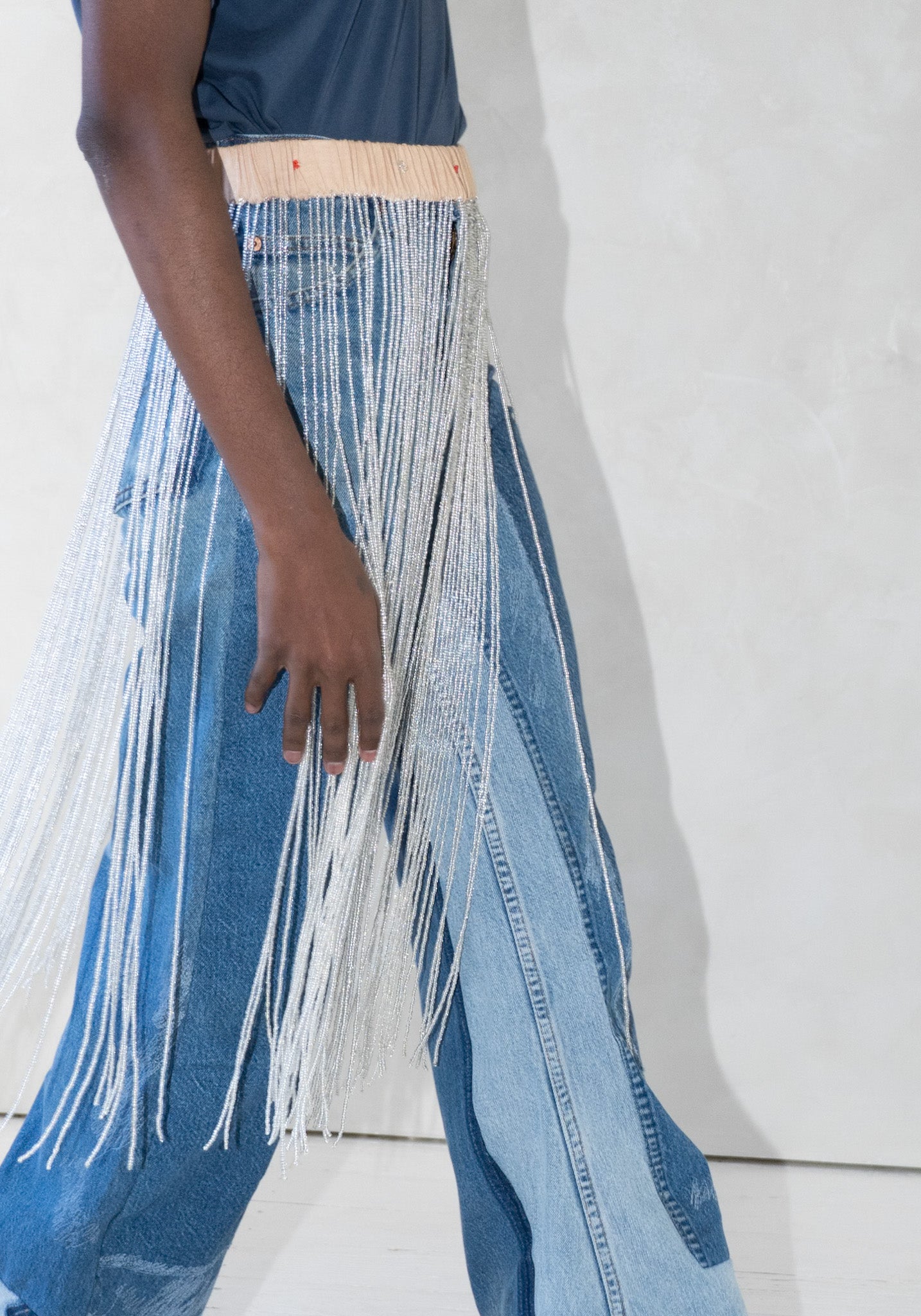 Beaded Fringe Belt in Beige