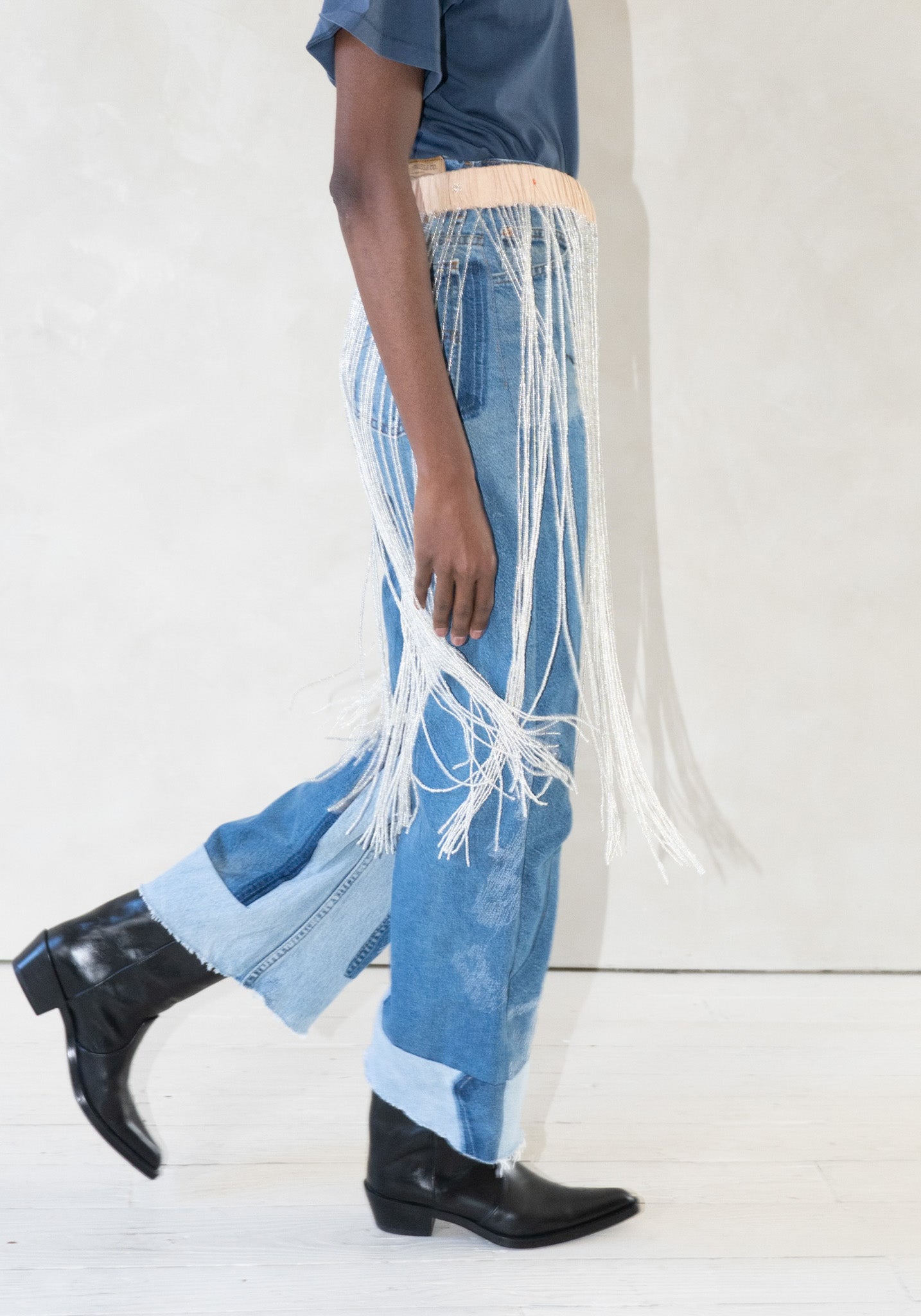 Beaded Fringe Belt in Beige