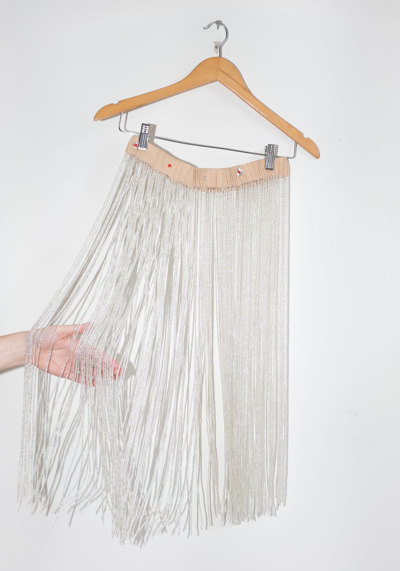 Beaded Fringe Belt in Beige