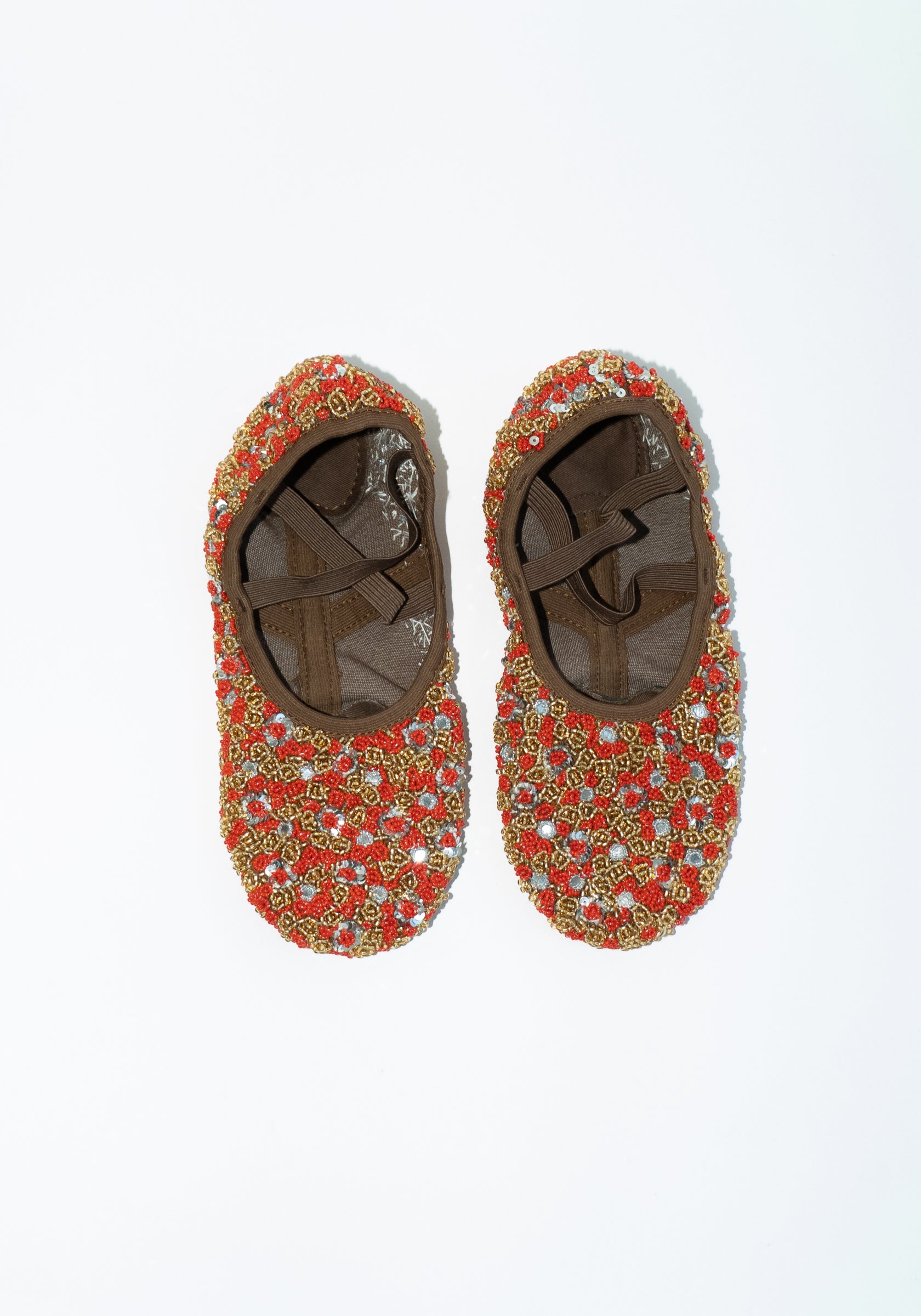 Beaded Tikki Ballet Slippers in Brown