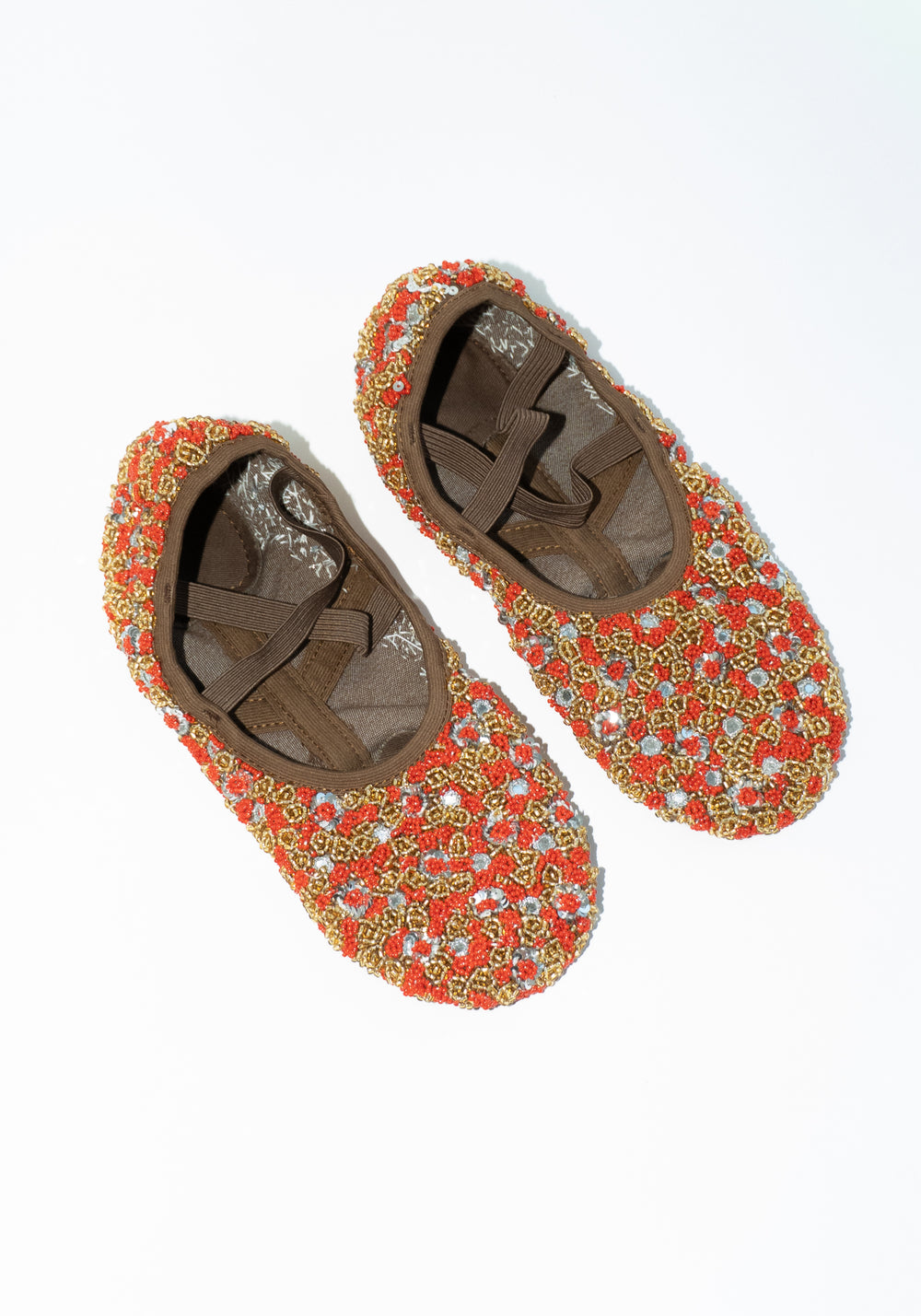 Beaded Tikki Ballet Slippers in Brown