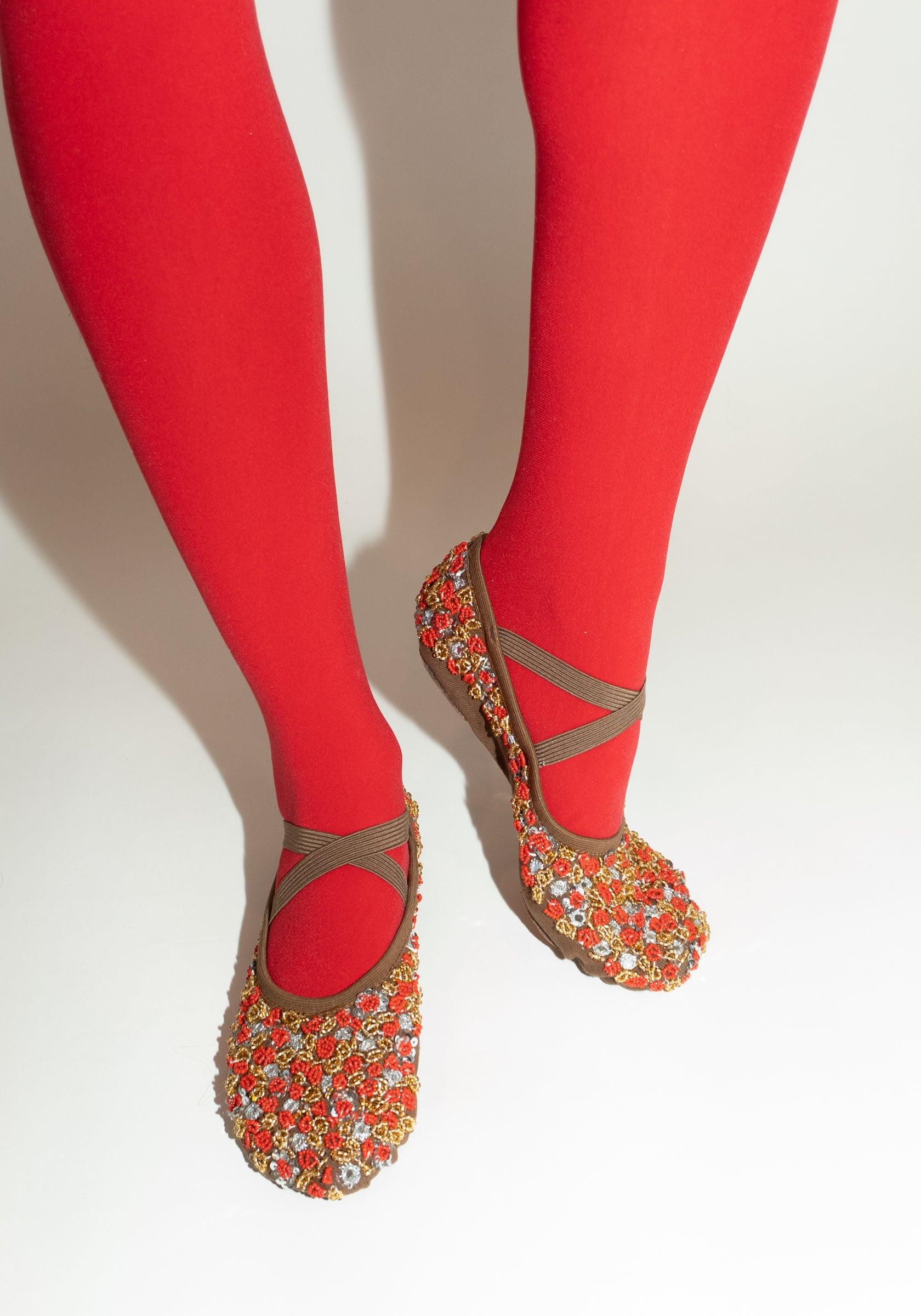 Beaded Tikki Ballet Slippers in Brown