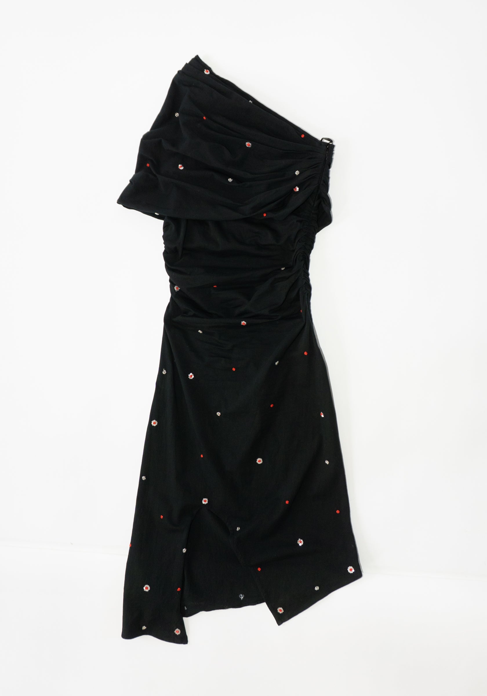 Tigra Tigra Draped T-Shirt Dress with Beadwork and Mirrors in Black