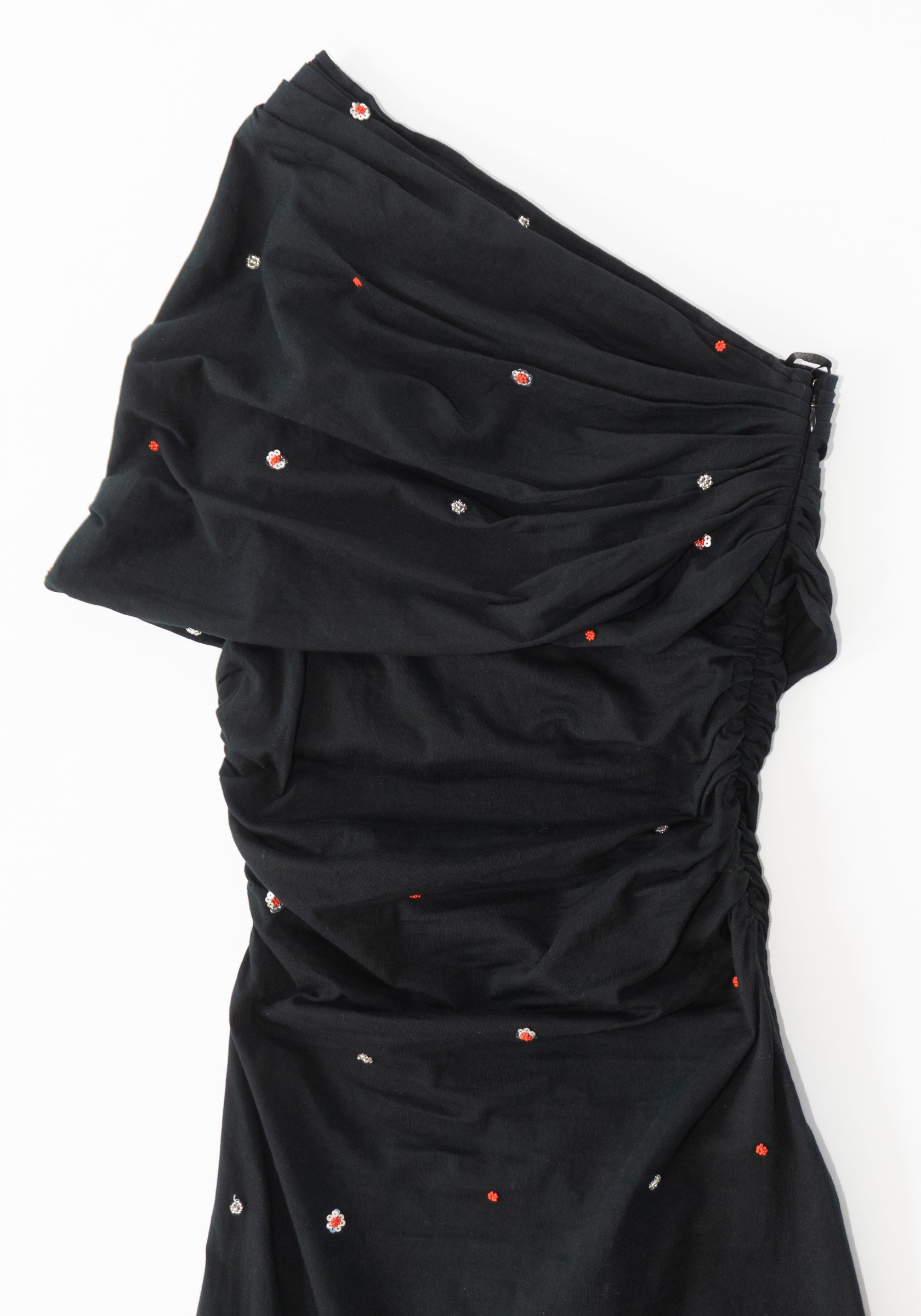 Tigra Tigra Draped T-Shirt Dress with Beadwork and Mirrors in Black