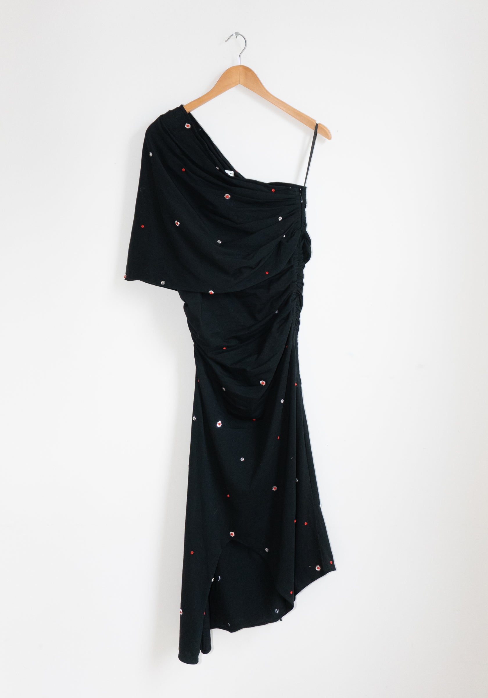 Tigra Tigra Draped T-Shirt Dress with Beadwork and Mirrors in Black