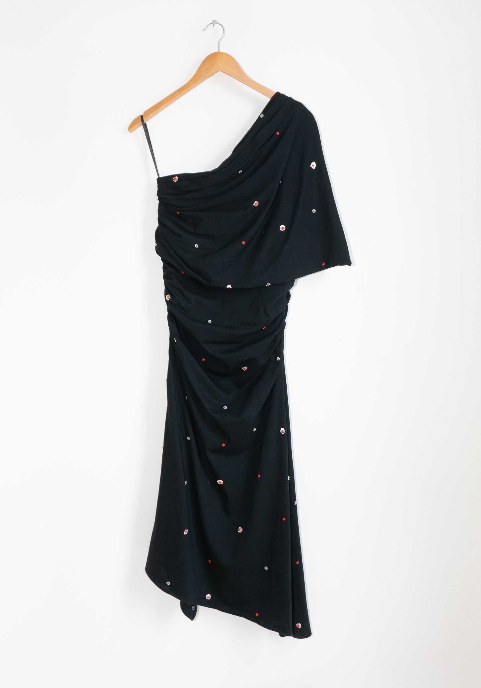 Tigra Tigra Draped T-Shirt Dress with Beadwork and Mirrors in Black
