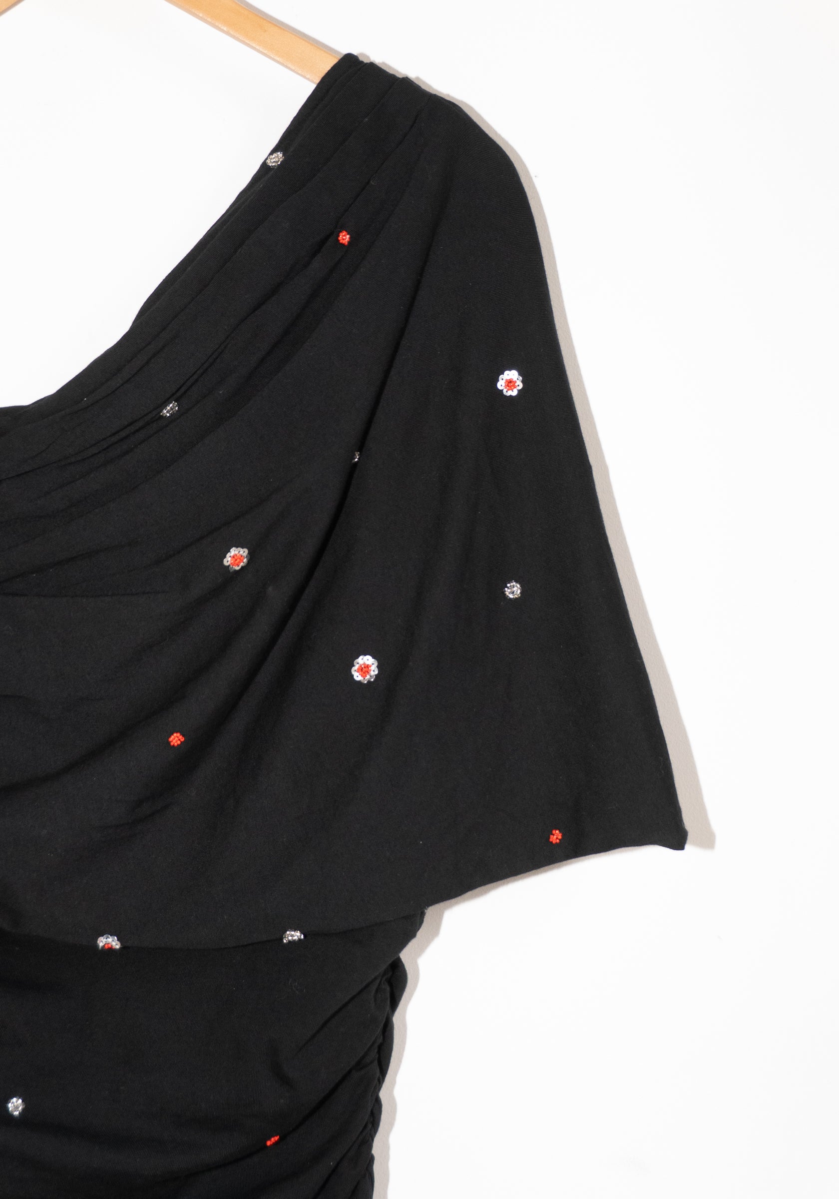 Tigra Tigra Draped T-Shirt Dress with Beadwork and Mirrors in Black