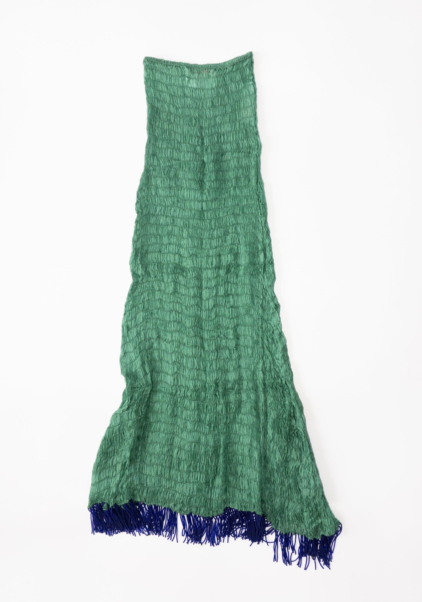 Tigra Tigra Gathered Kota Tube Dress with Beaded Fringe in Jade Green