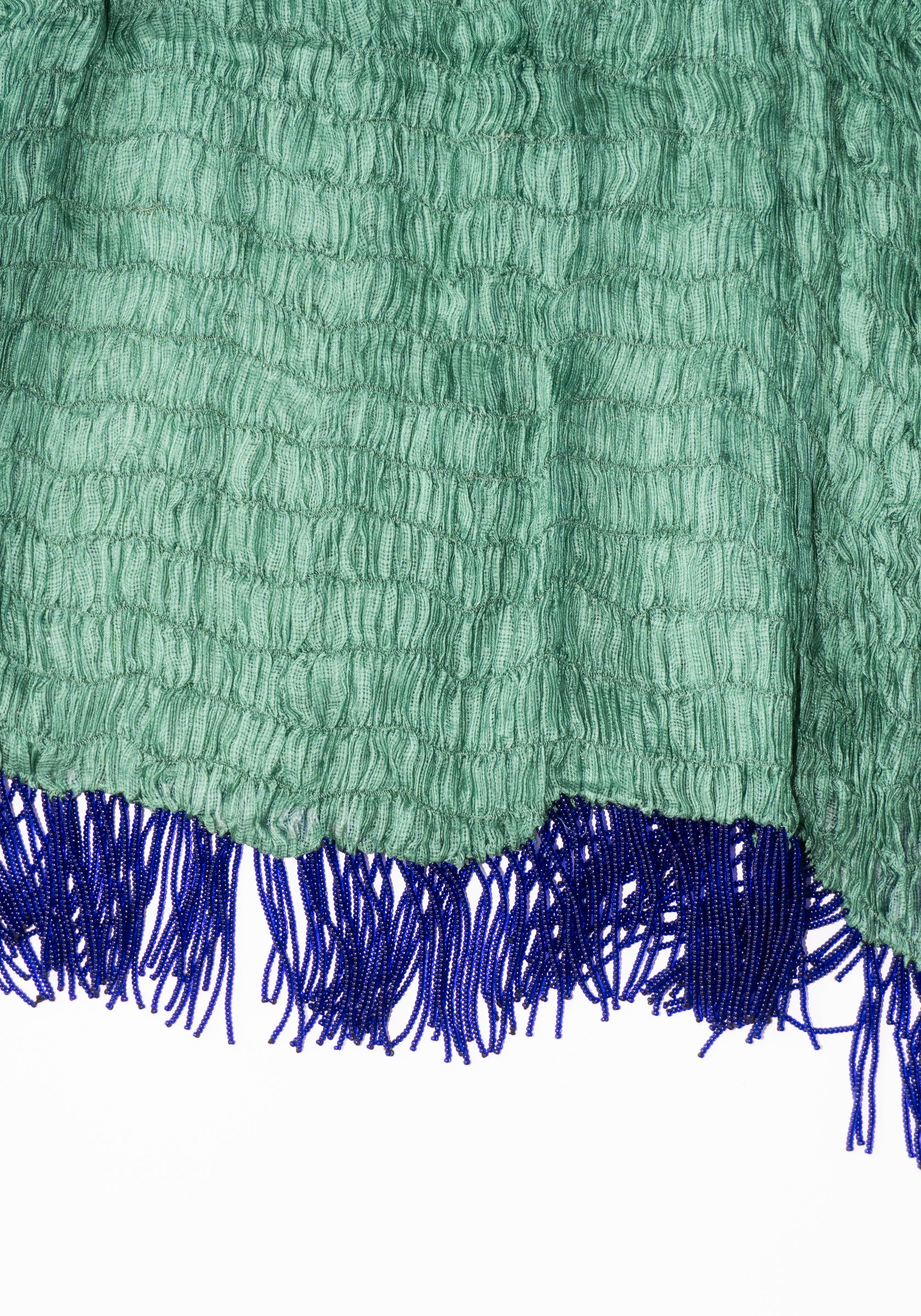 Tigra Tigra Gathered Kota Tube Dress with Beaded Fringe in Jade Green