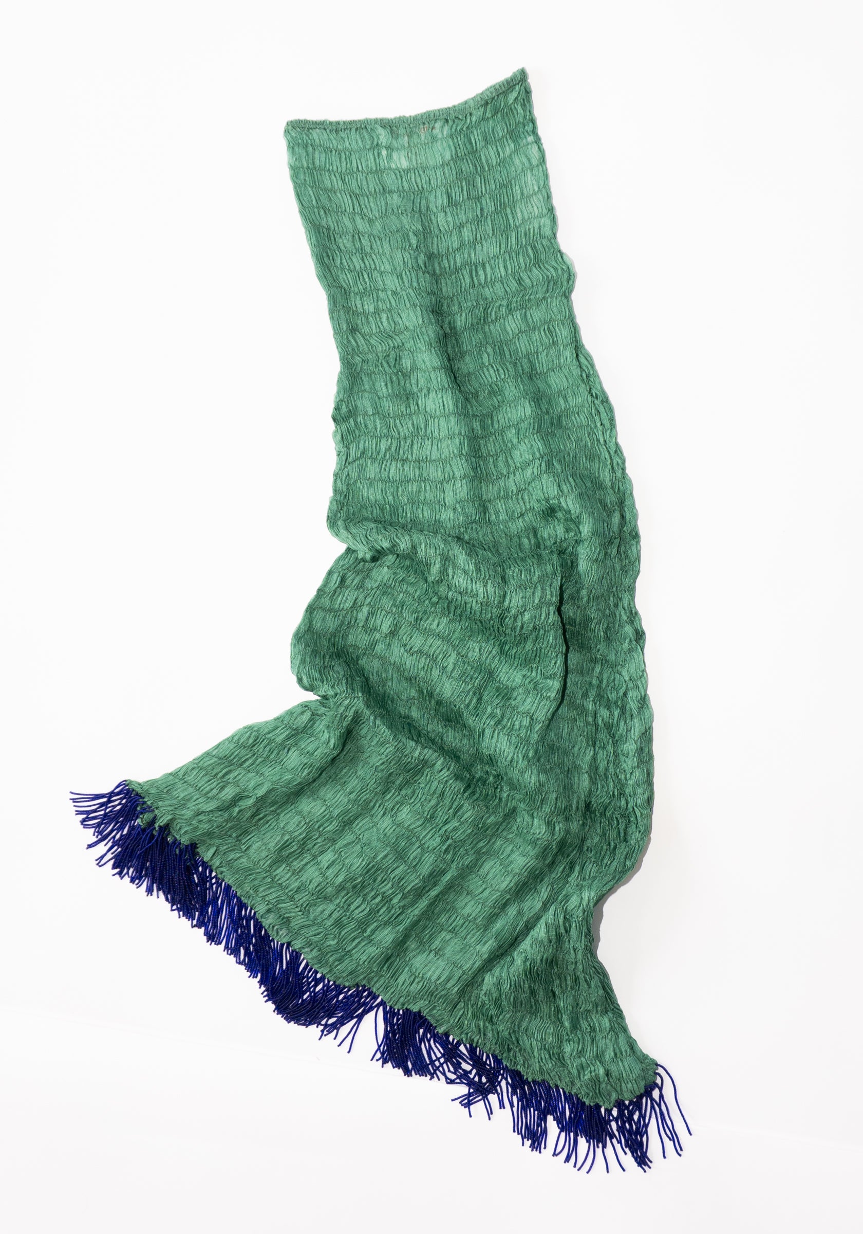 Tigra Tigra Gathered Kota Tube Dress with Beaded Fringe in Jade Green