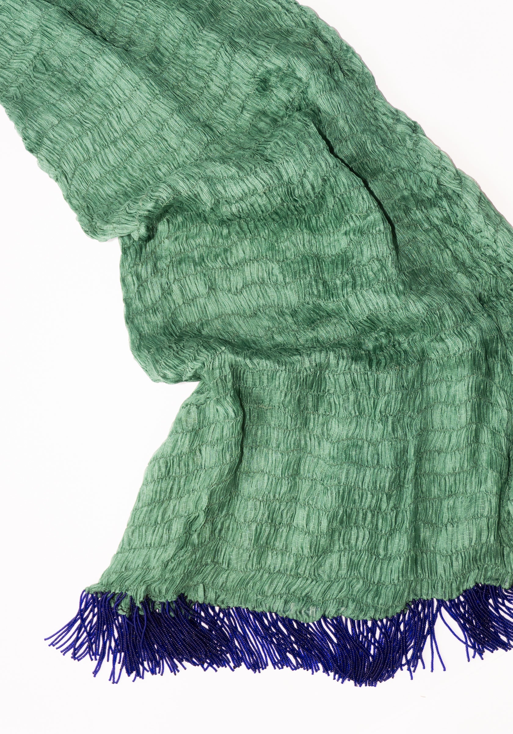 Tigra Tigra Gathered Kota Tube Dress with Beaded Fringe in Jade Green