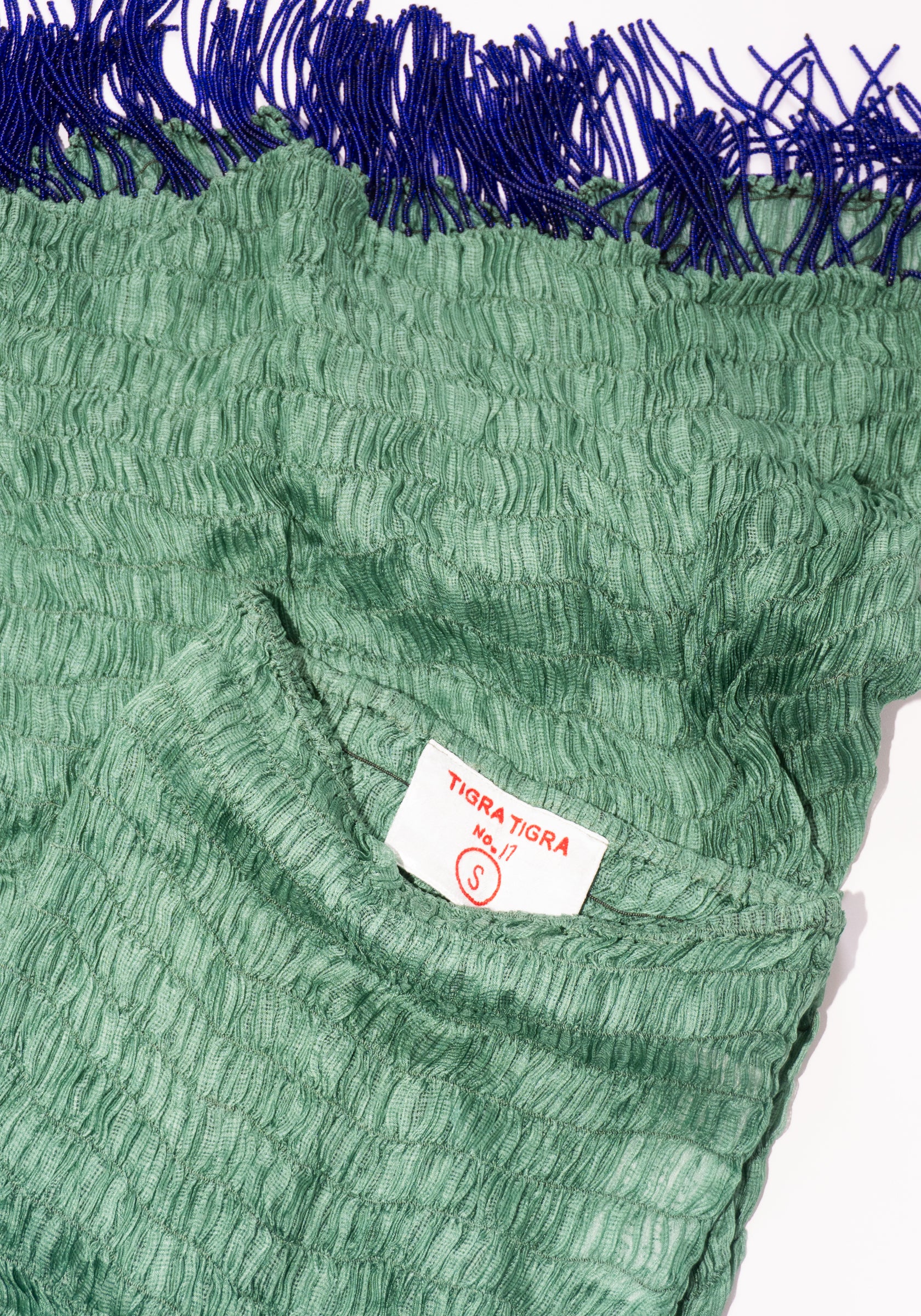 Tigra Tigra Gathered Kota Tube Dress with Beaded Fringe in Jade Green