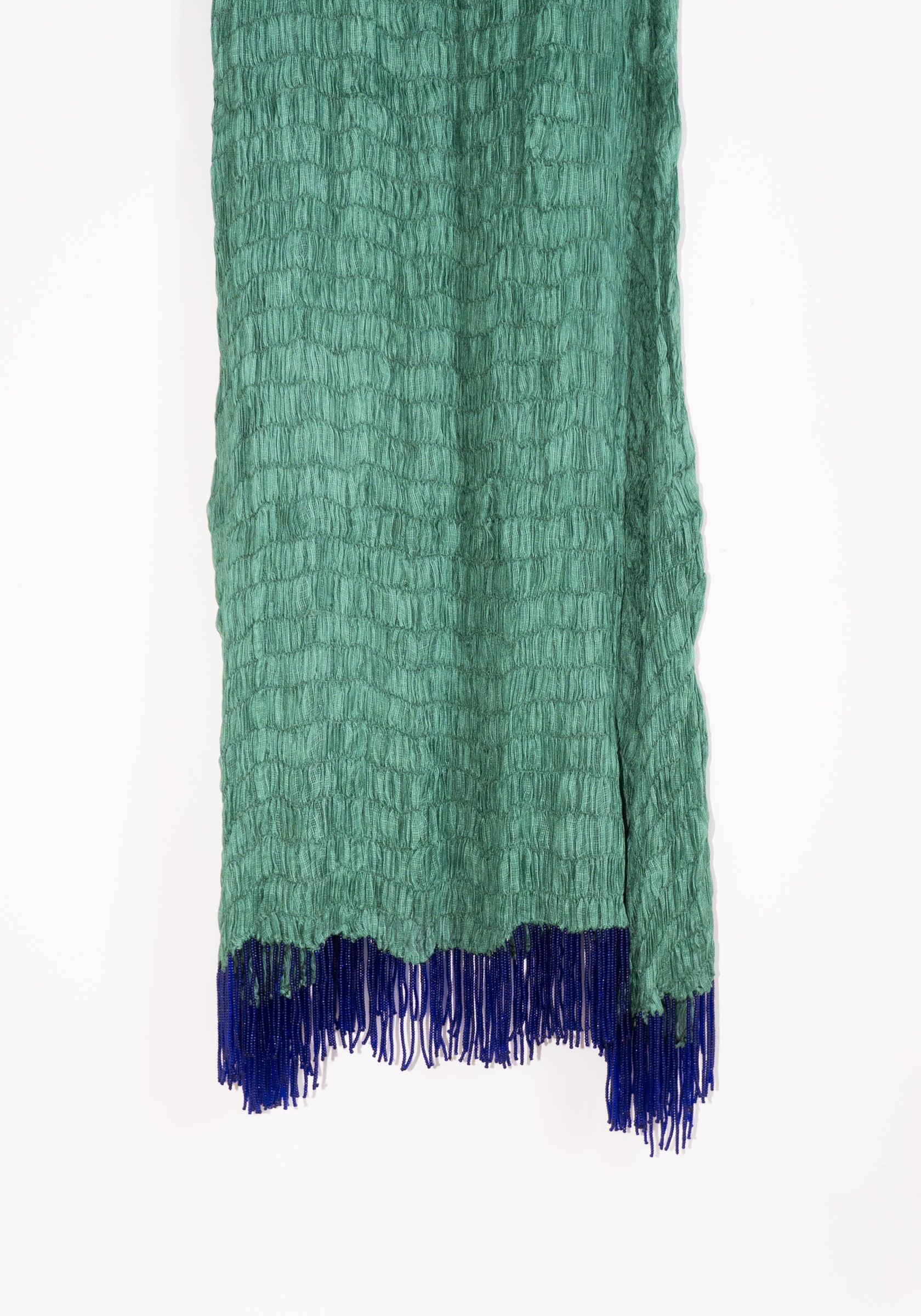 Tigra Tigra Gathered Kota Tube Dress with Beaded Fringe in Jade Green