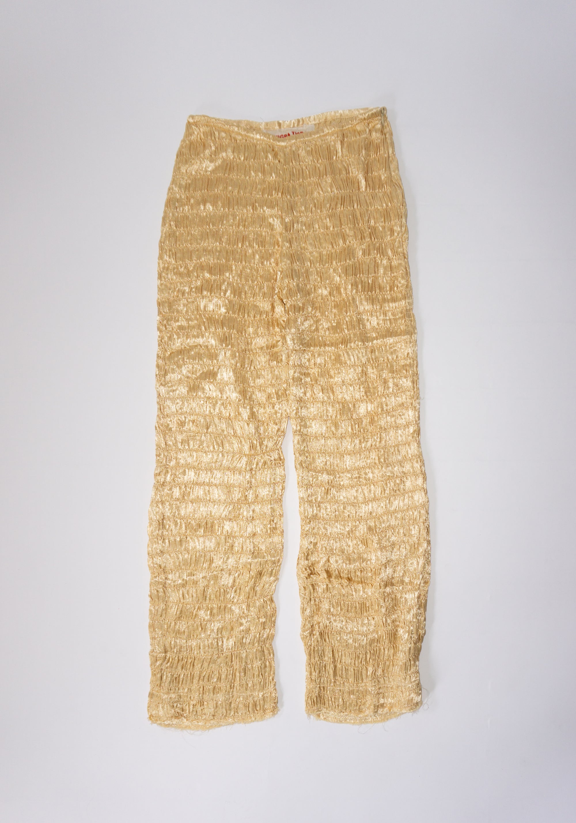 Tigra Tigra Gathered Silk Mashroo Zip Pant in Pale Yellow