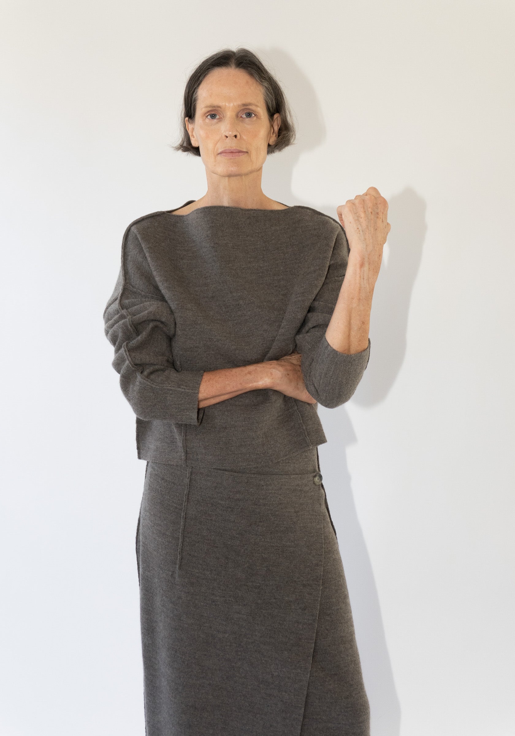 Lauren Manoogian Double Knit Boatneck Sweater in Cinder