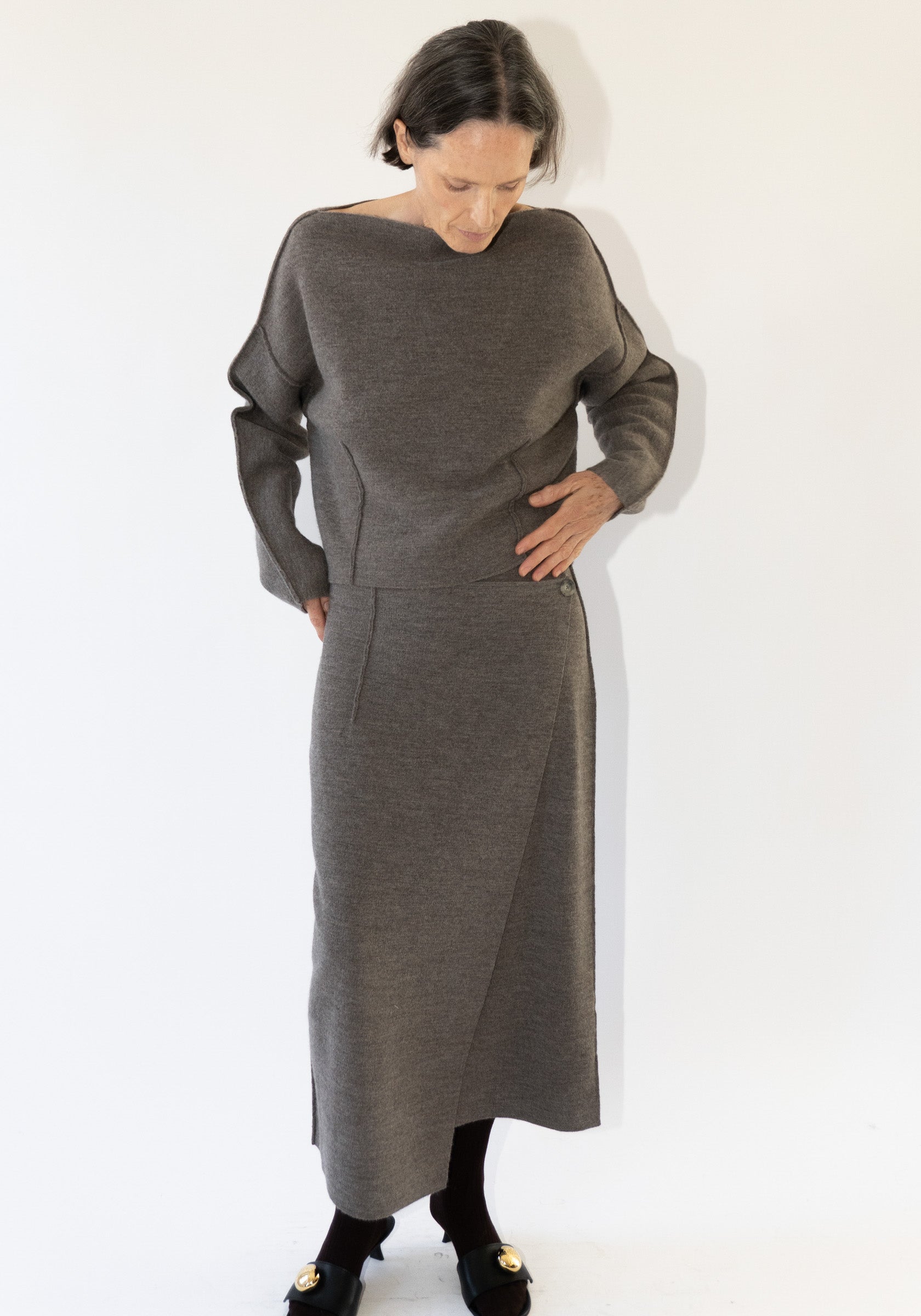 Lauren Manoogian Double Knit Boatneck Sweater in Cinder