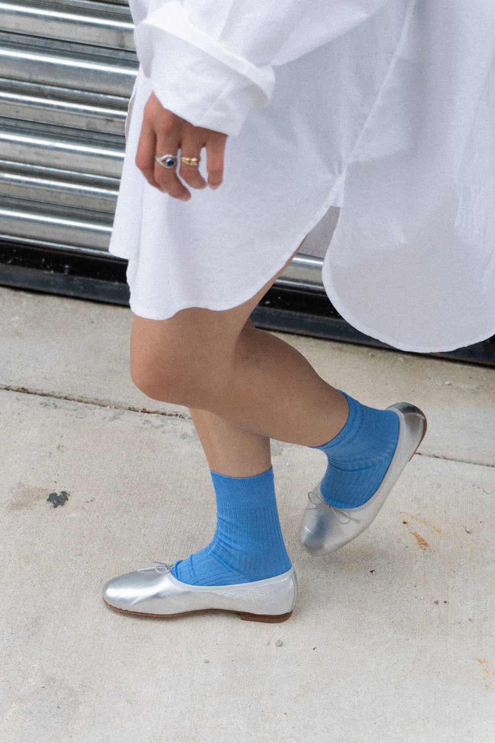 Ribbed Cotton Sock in Blue Reale