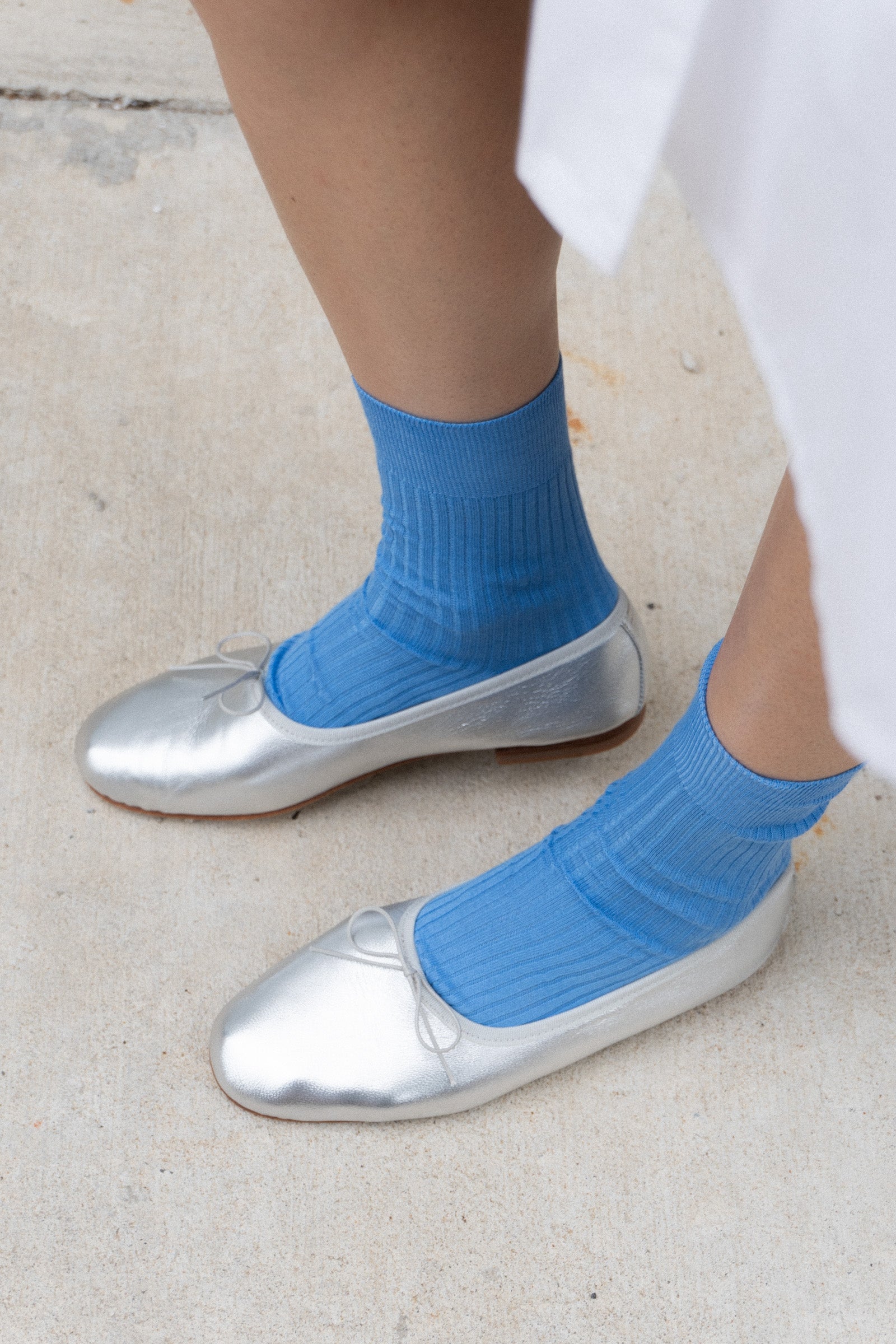 Ribbed Cotton Sock in Blue Reale