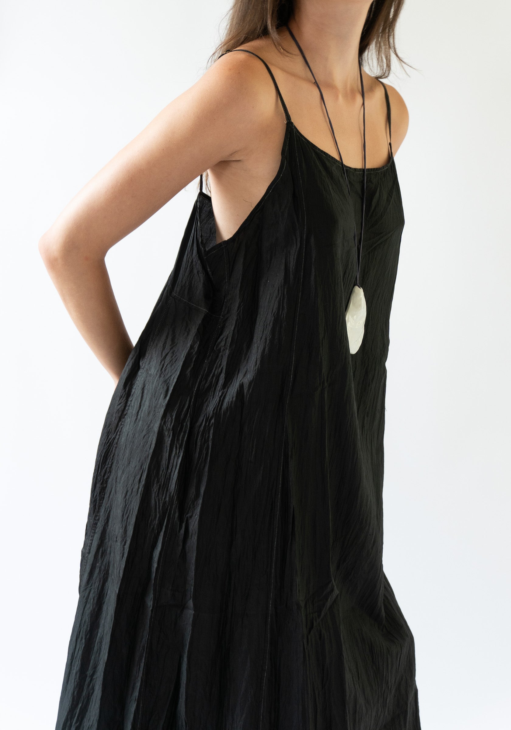 Silk Slip Dress in Dark Black