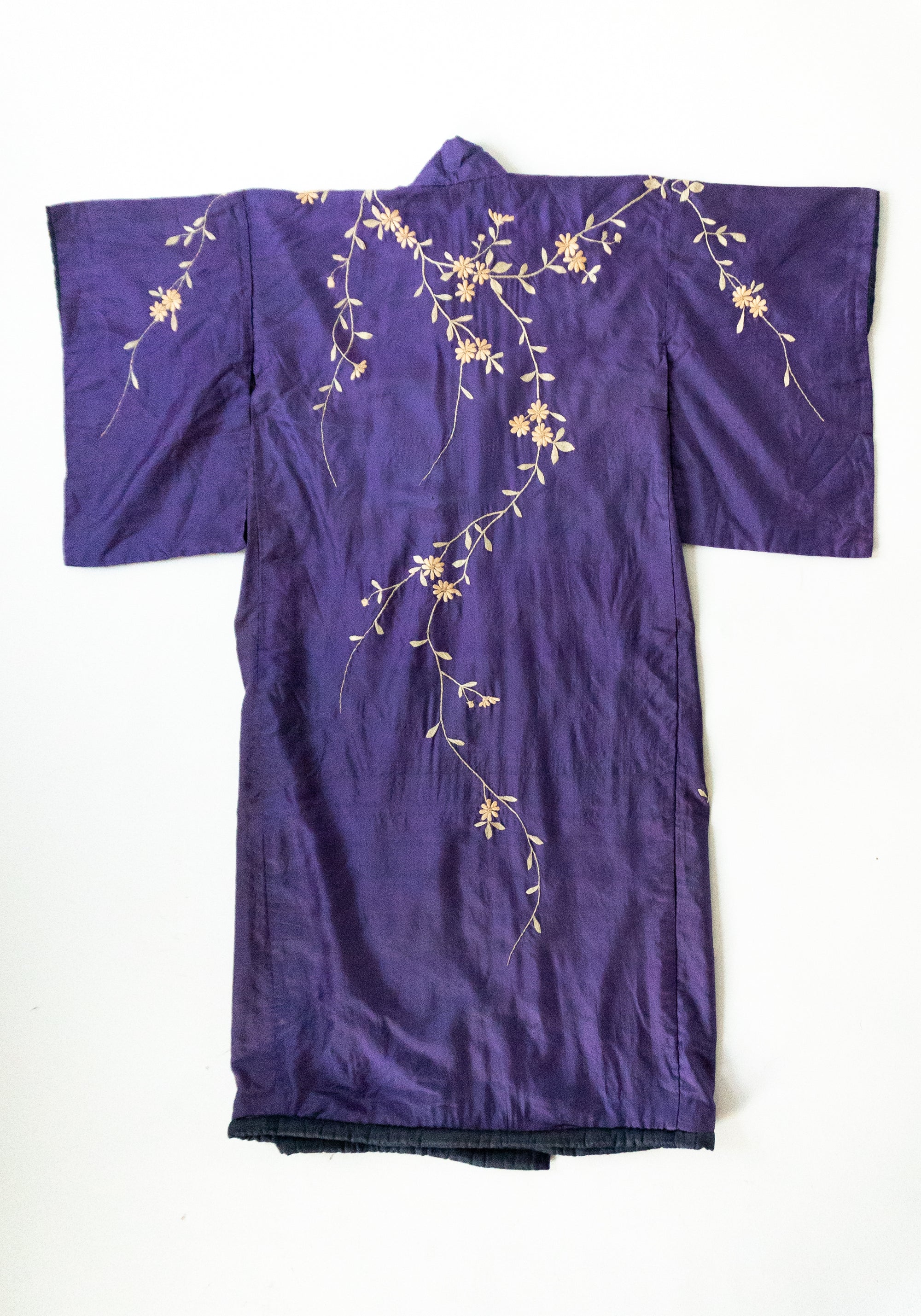 Vintage Long Floral Kimono in Deep Purple