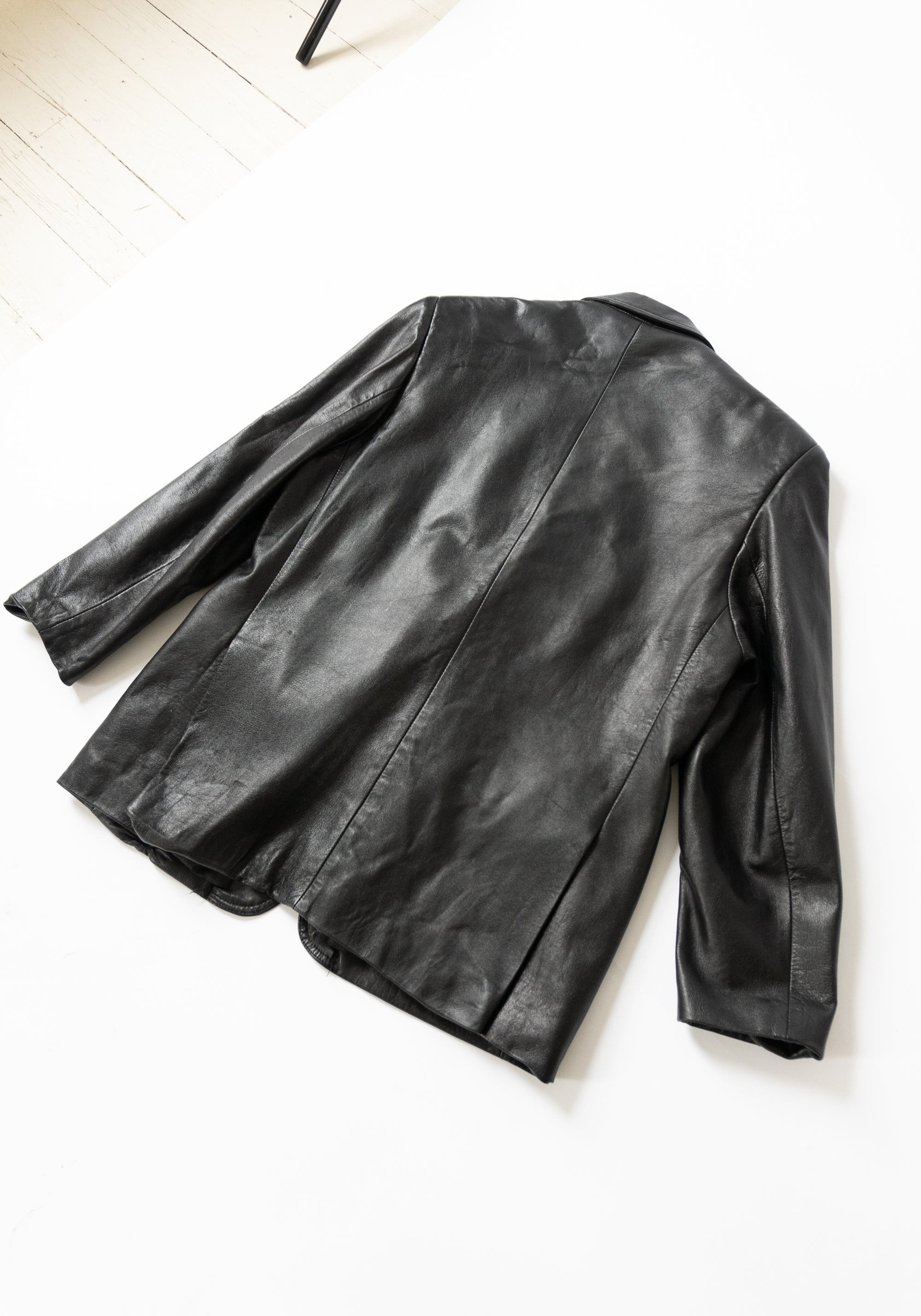 Vintage Oversized Leather Blazer in Black