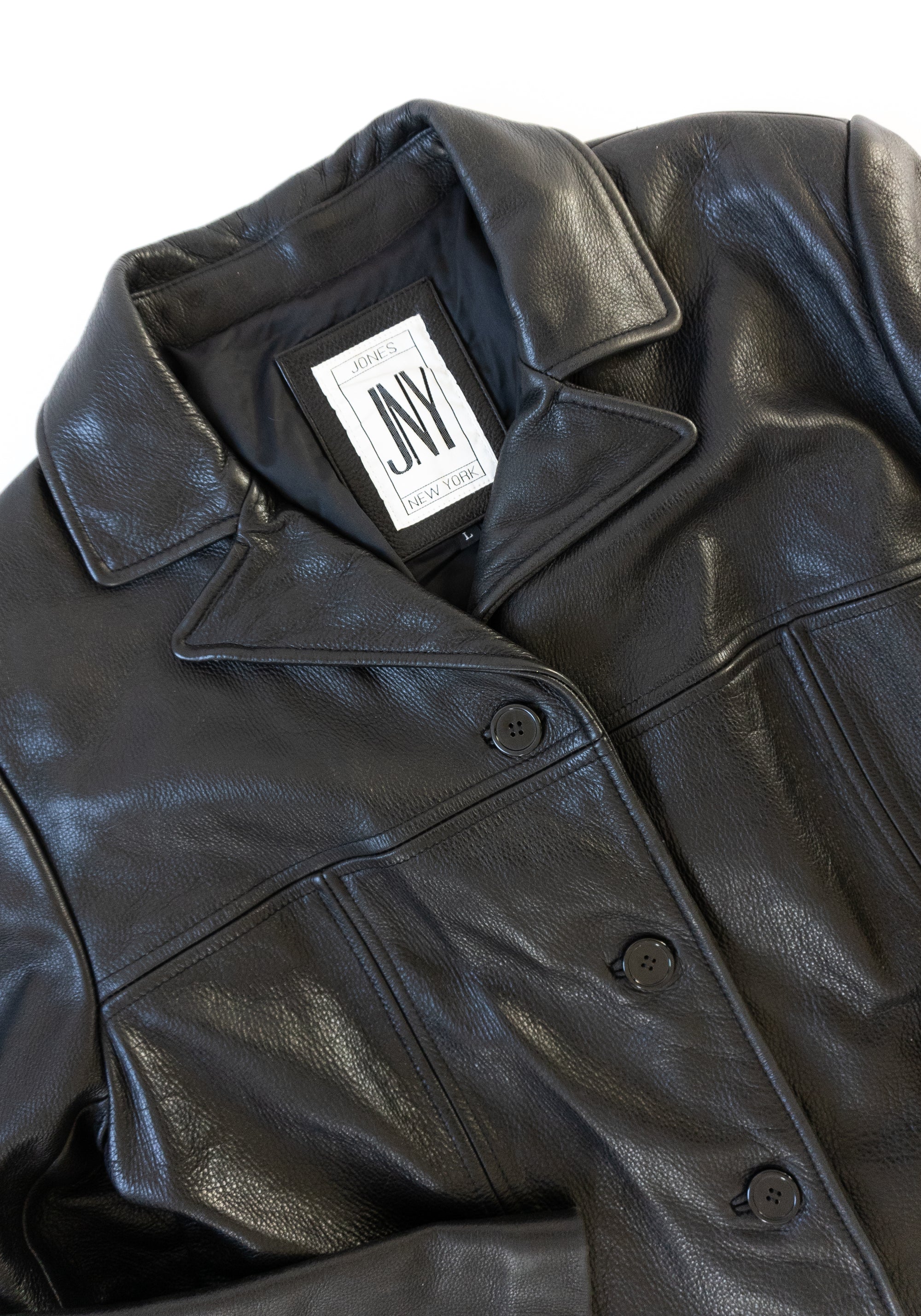 Vintage Black Leather Four Button Blazer