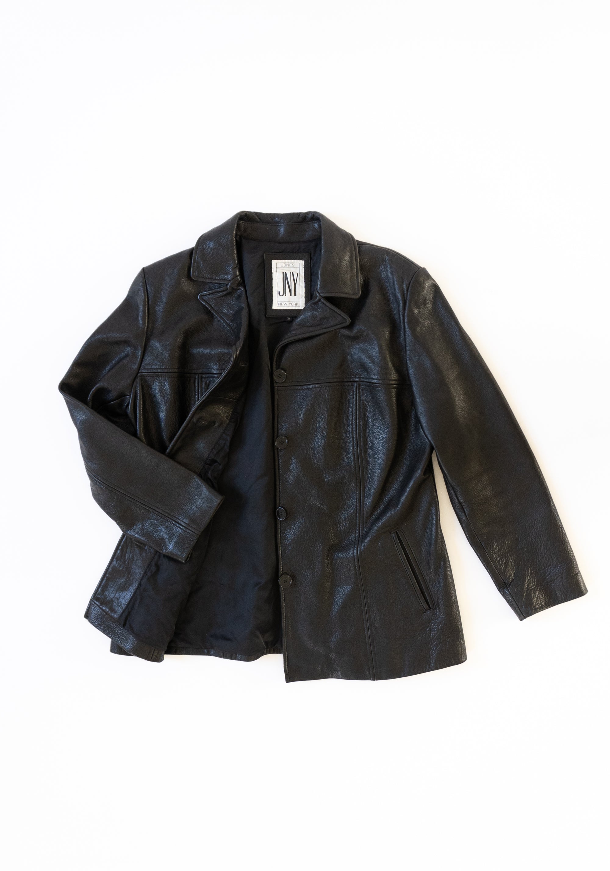 Vintage Black Leather Four Button Blazer