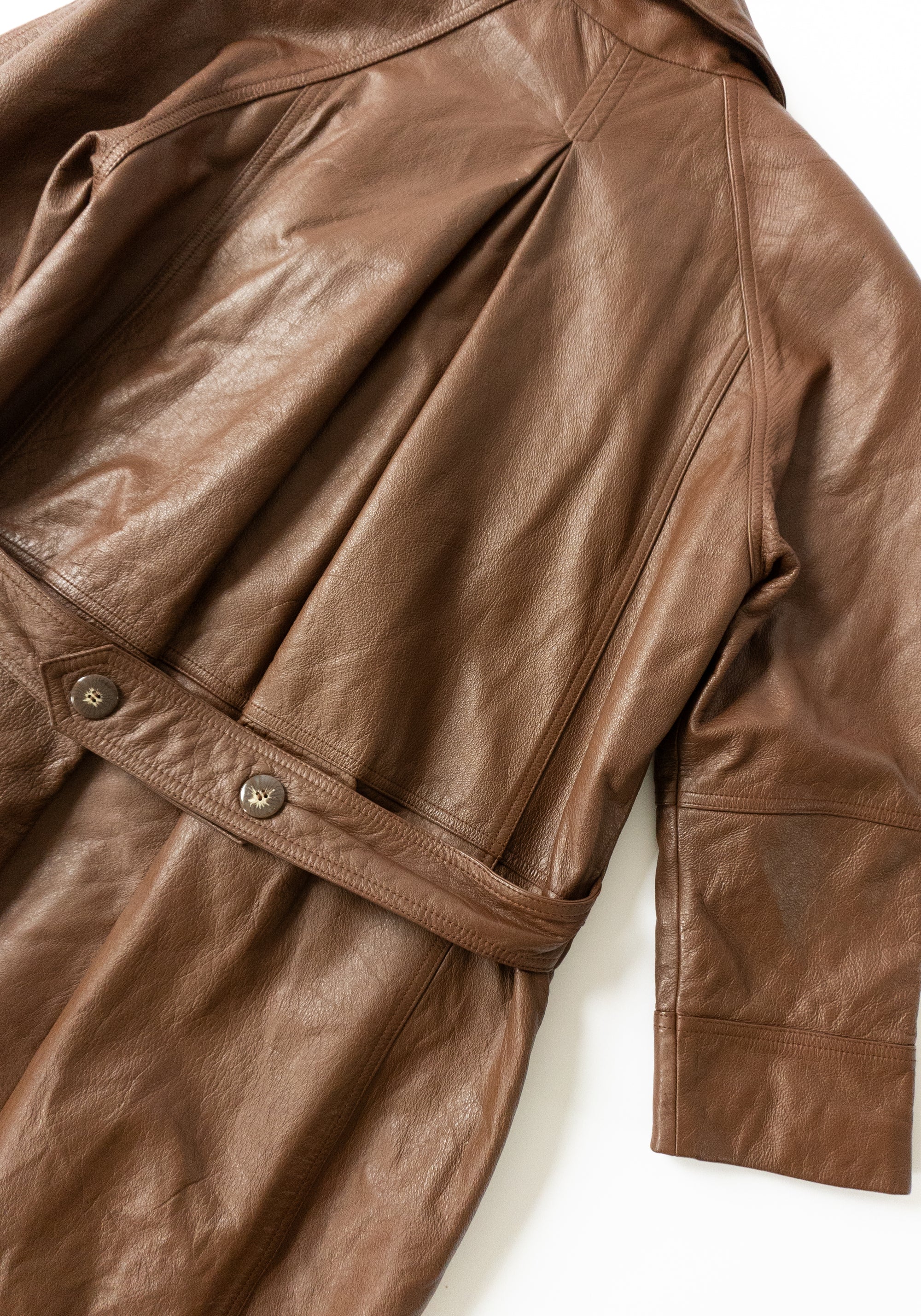 Vintage Long Brown Double Breasted Leather Trench