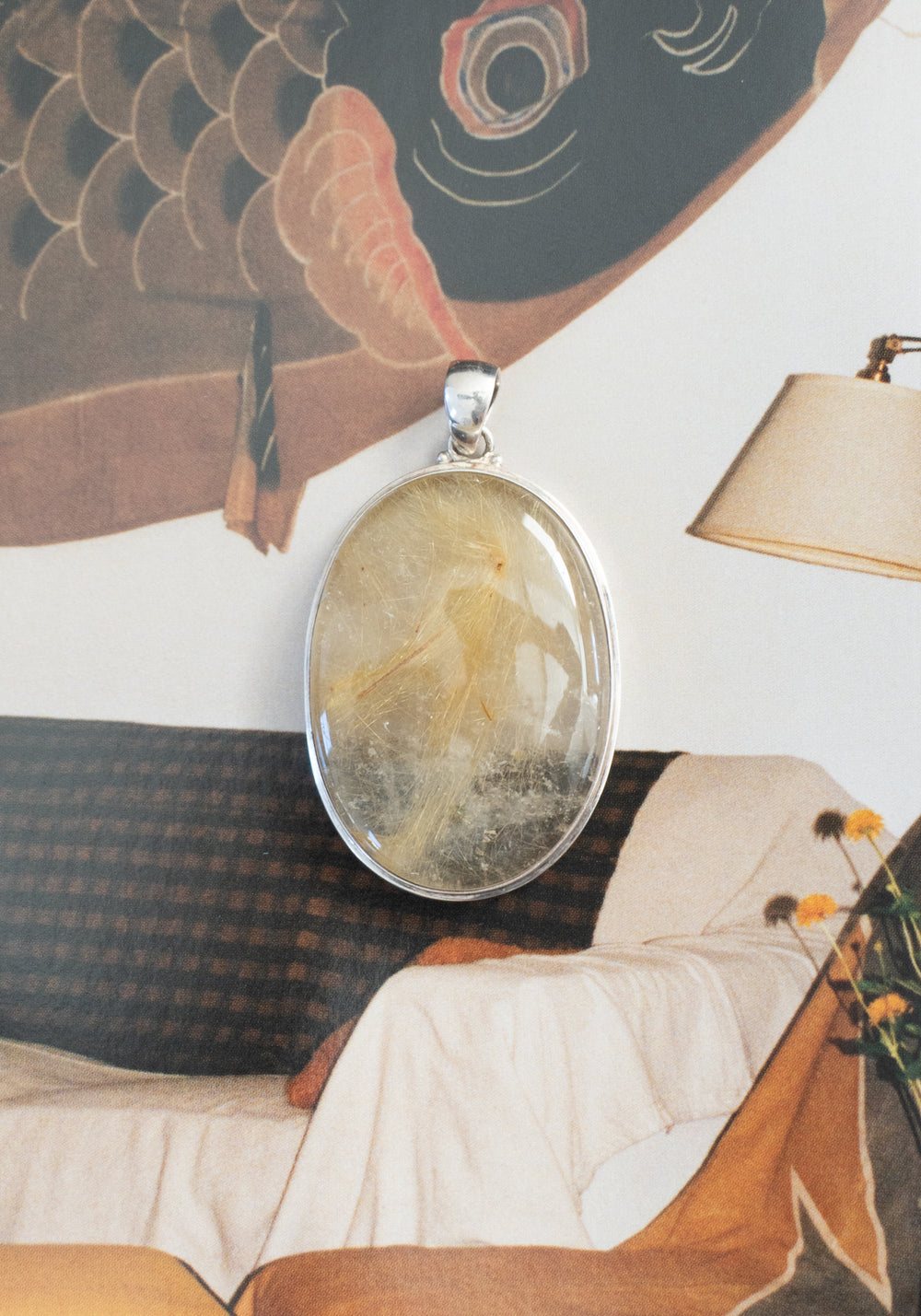 Vintage Sterling Rutilated Quartz Pendant