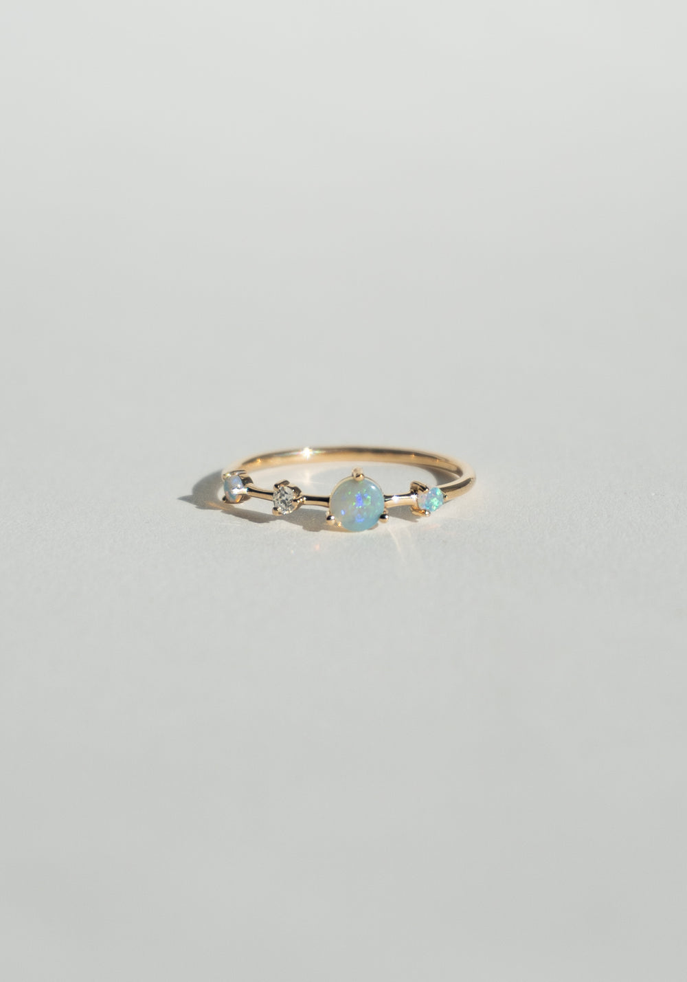 Wwake Large Four Step Ring with Opals and White Diamonds