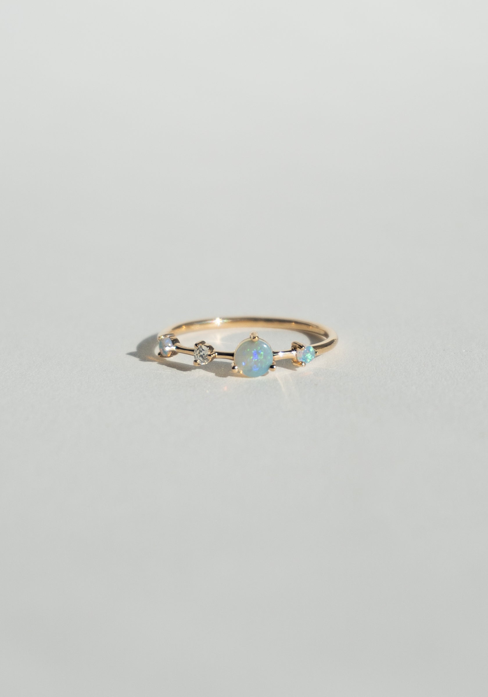 Wwake Large Four Step Ring with Opals and White Diamonds
